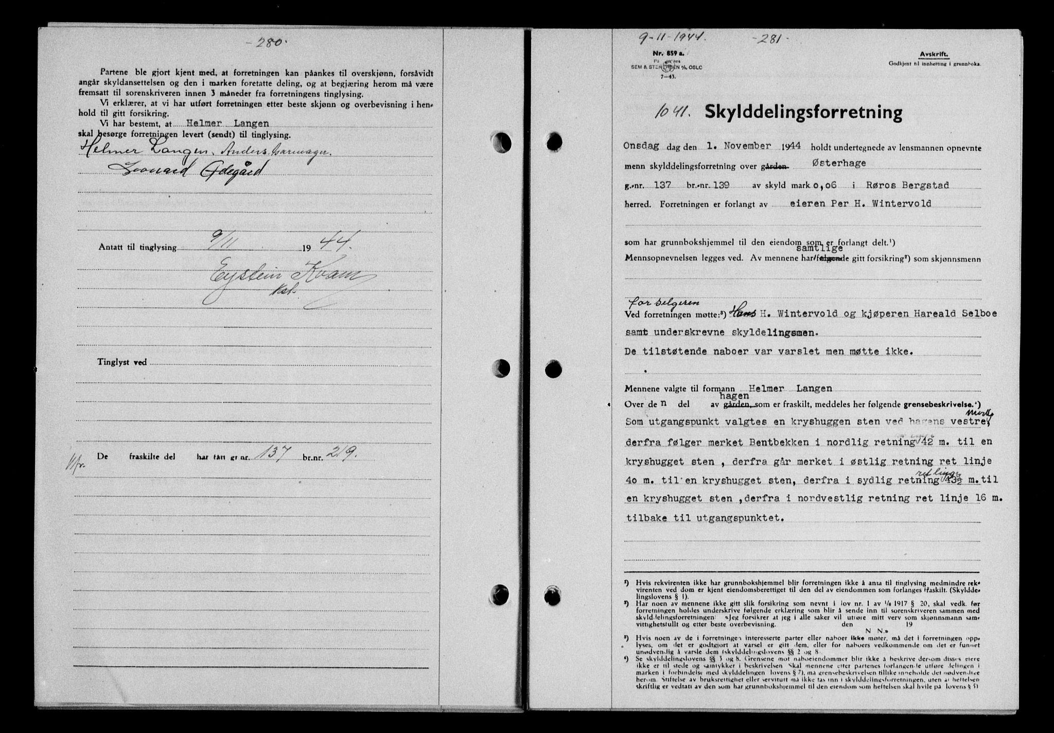 Gauldal sorenskriveri, SAT/A-0014/1/2/2C/L0058: Mortgage book no. 63, 1944-1945, Diary no: : 1041/1944