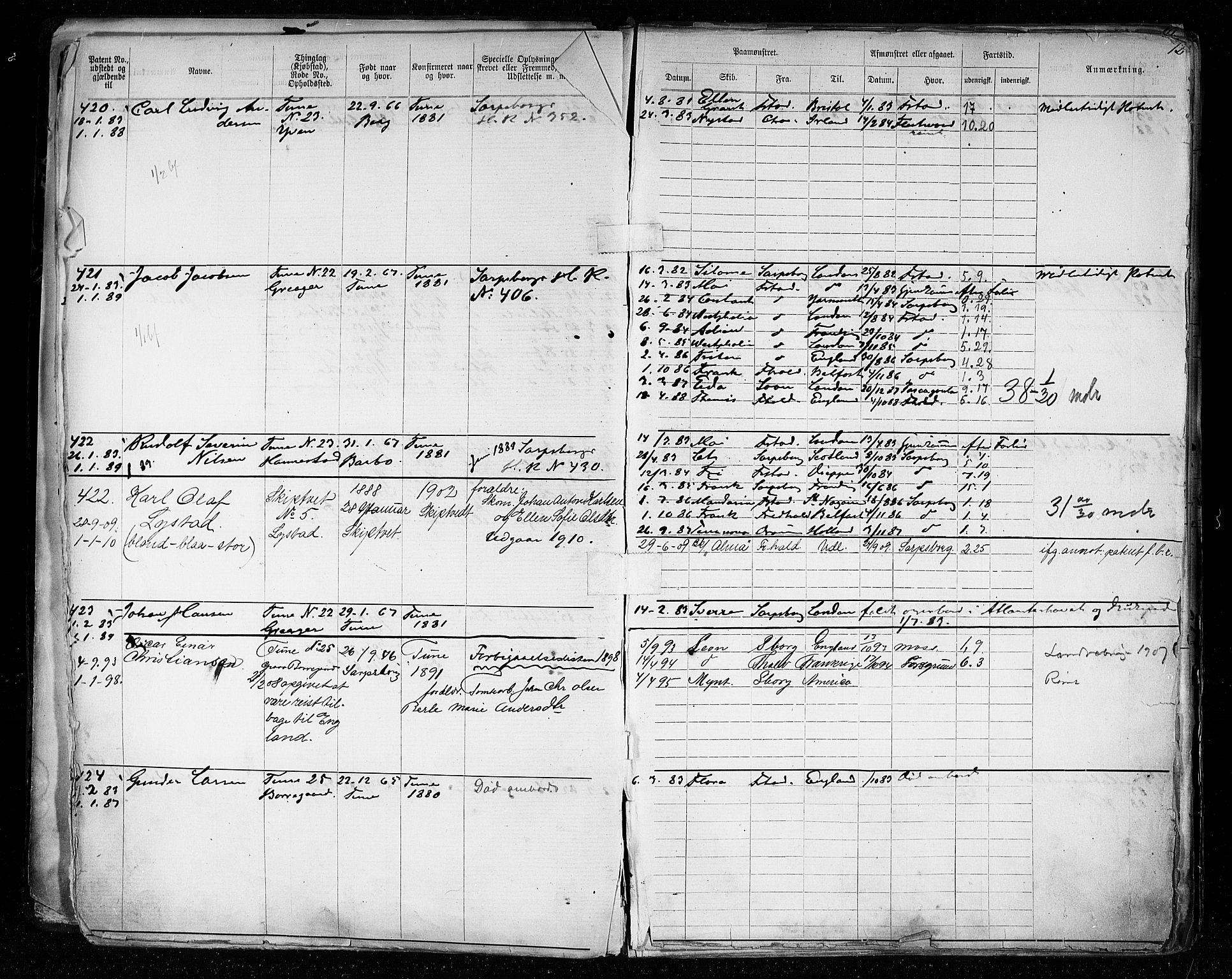 Sarpsborg mønstringskontor, AV/SAO-A-10569c/F/Fc/Fca/L0005: Annotasjonsrulle, 1881-1913, p. 15