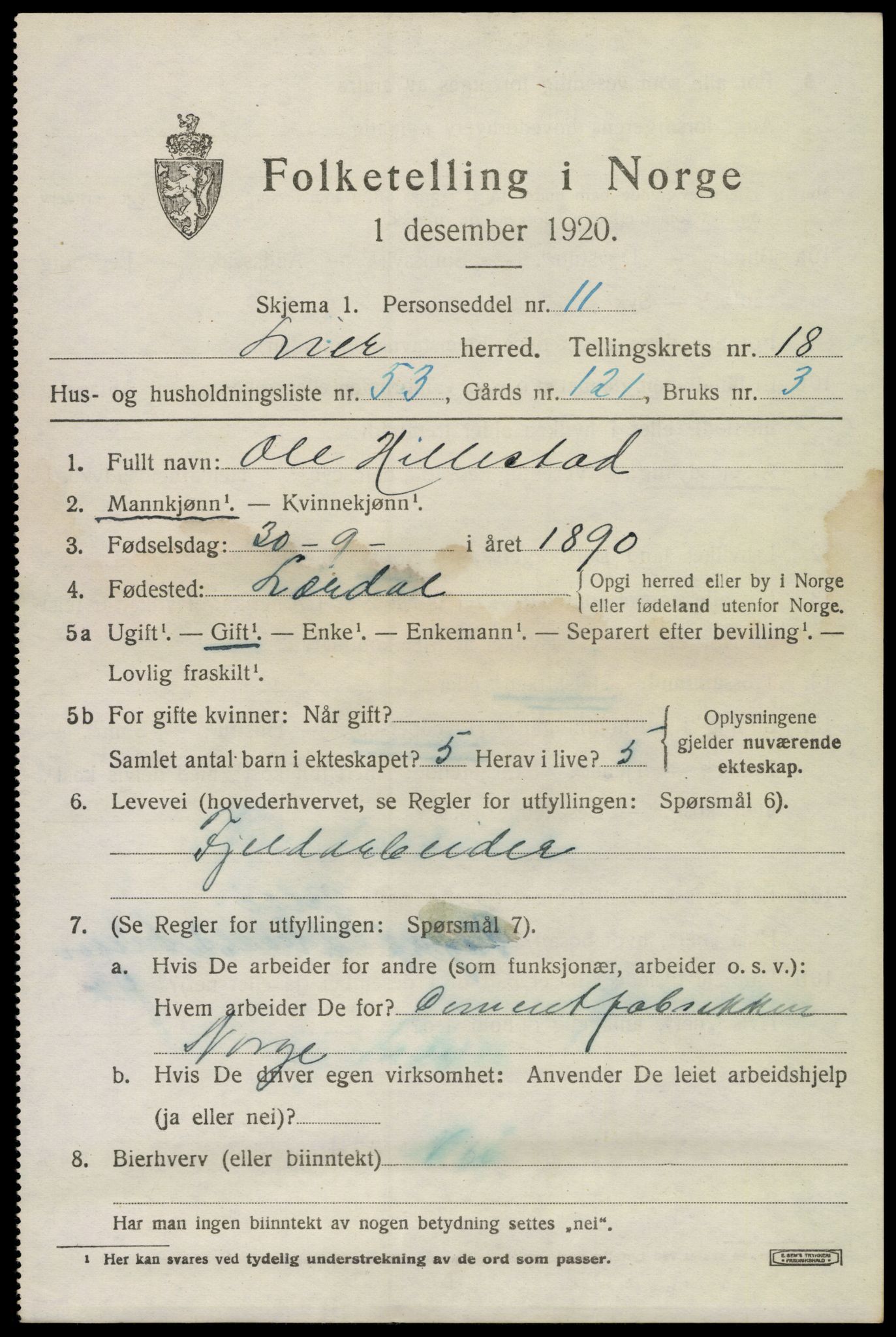 SAKO, 1920 census for Lier, 1920, p. 26118