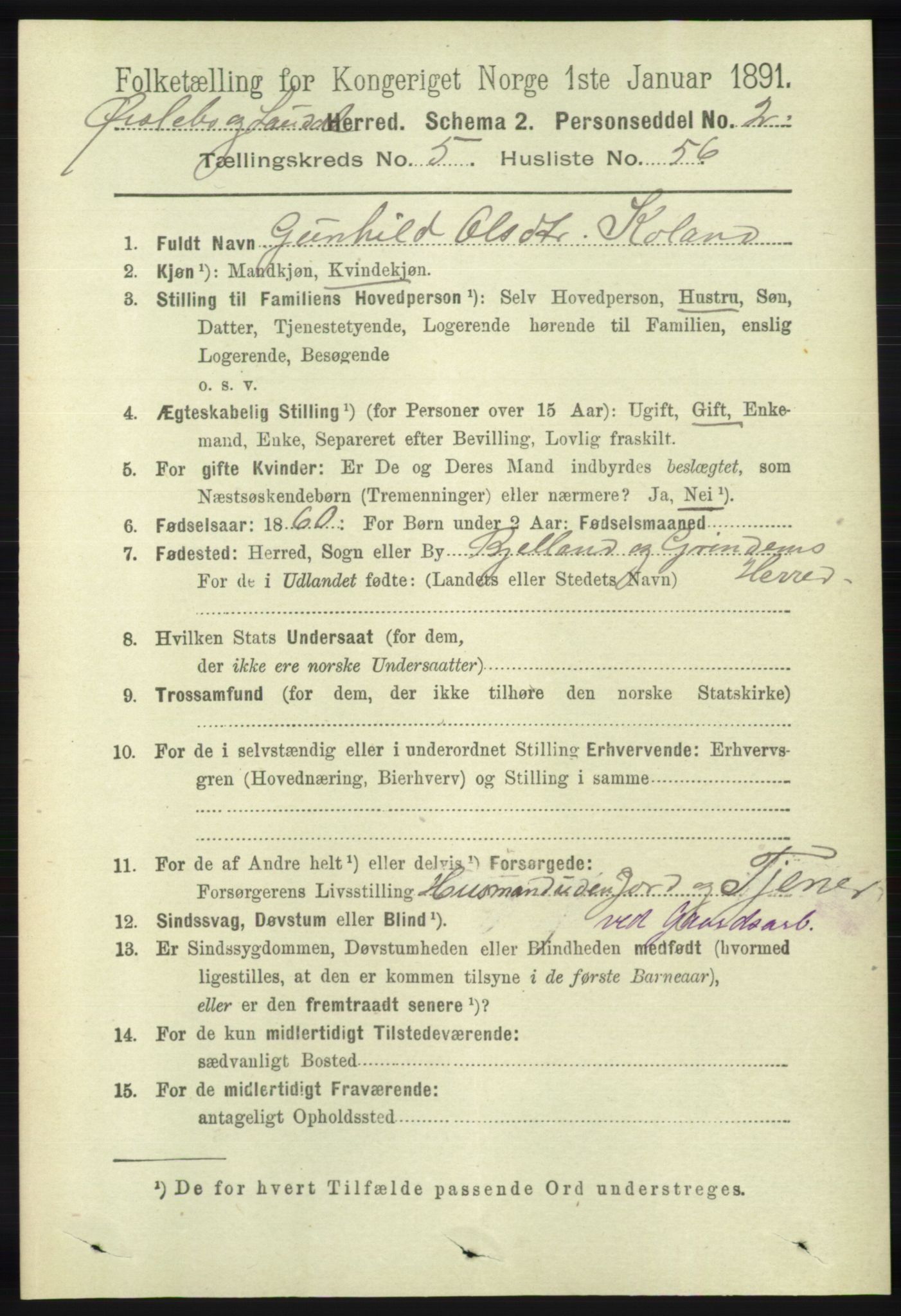 RA, 1891 census for 1021 Øyslebø og Laudal, 1891, p. 1632