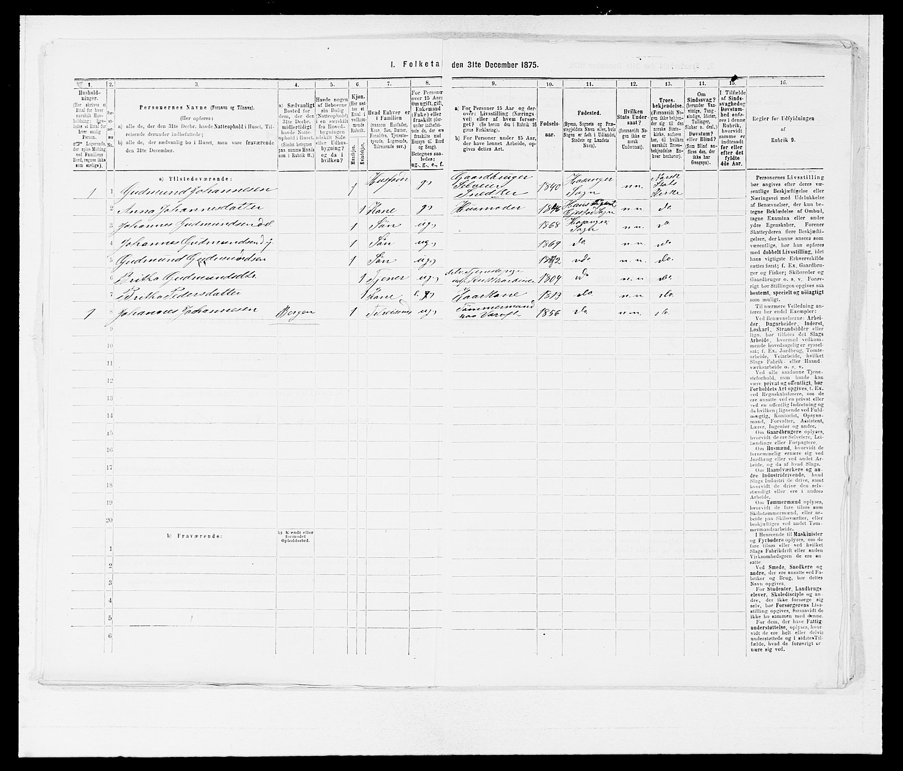 SAB, 1875 census for 1253P Hosanger, 1875, p. 42