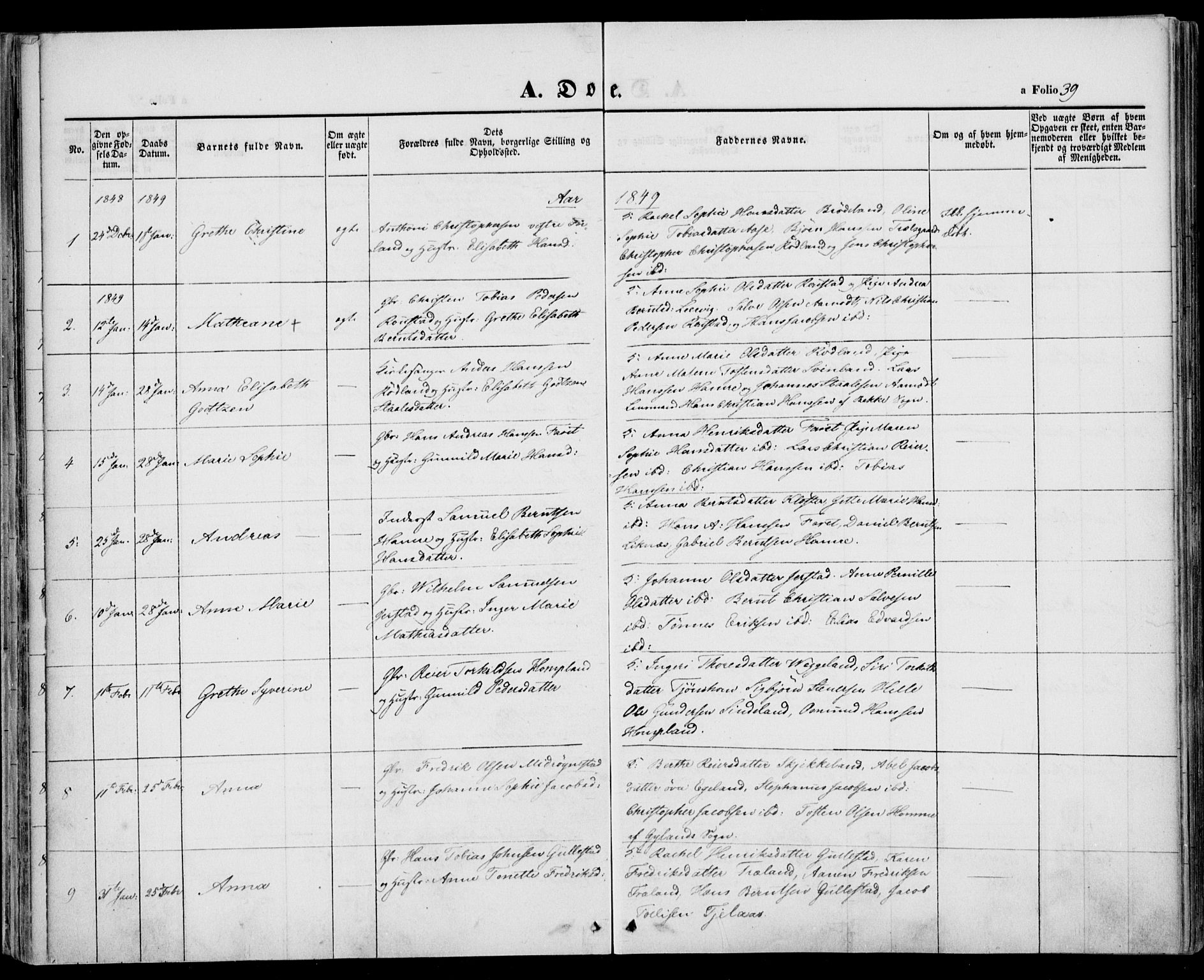 Kvinesdal sokneprestkontor, AV/SAK-1111-0026/F/Fa/Fab/L0005: Parish register (official) no. A 5, 1844-1857, p. 39