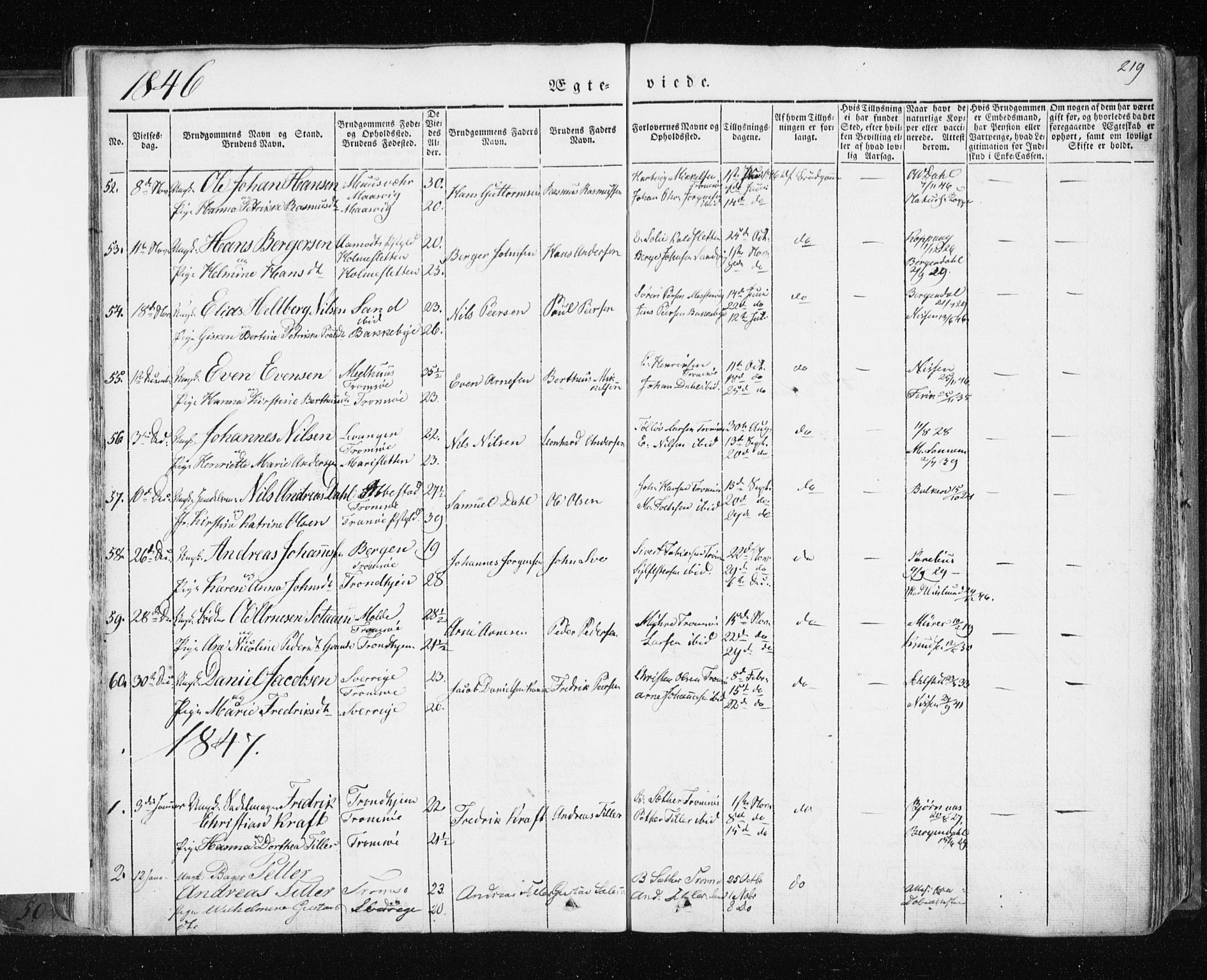 Tromsø sokneprestkontor/stiftsprosti/domprosti, SATØ/S-1343/G/Ga/L0009kirke: Parish register (official) no. 9, 1837-1847, p. 219