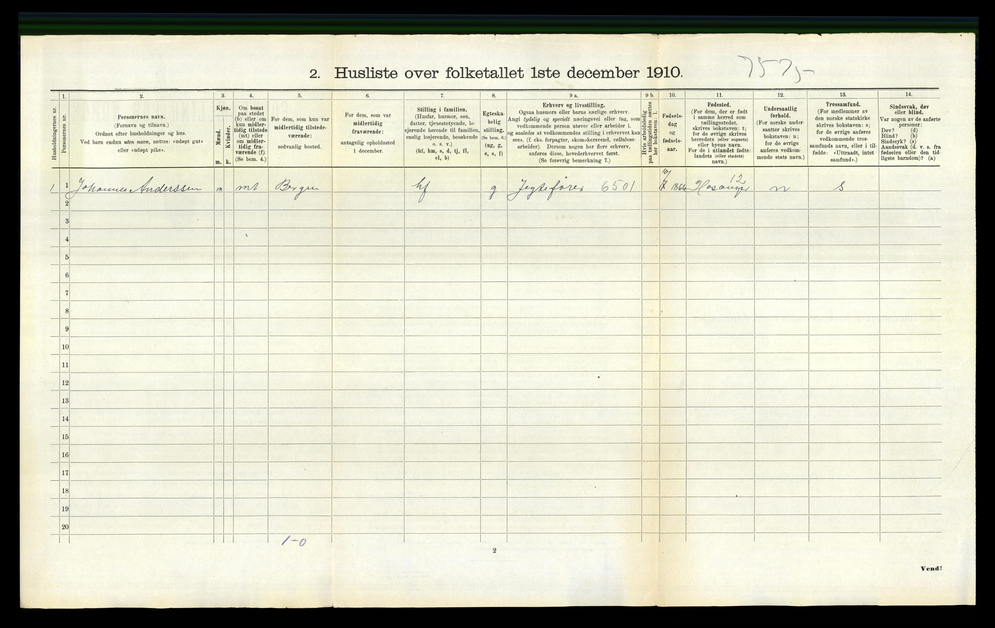 RA, 1910 census for Bruvik, 1910, p. 943