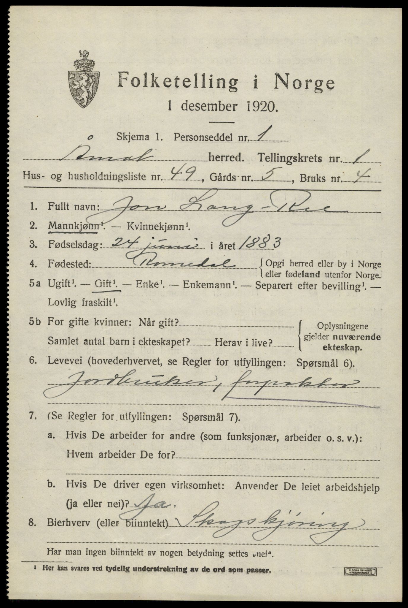SAH, 1920 census for Åmot, 1920, p. 2043