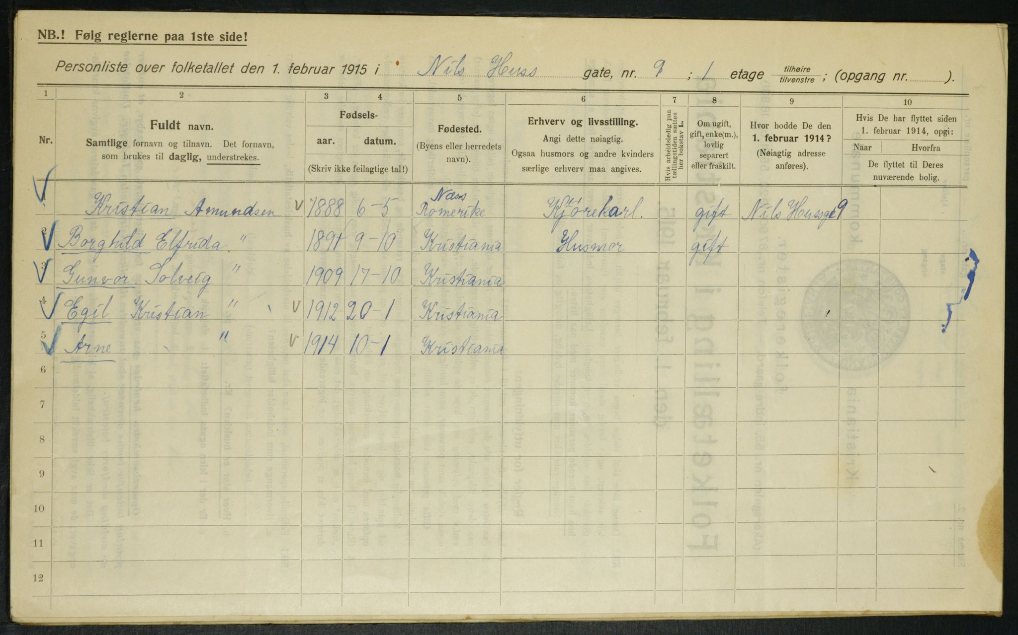 OBA, Municipal Census 1915 for Kristiania, 1915, p. 70384