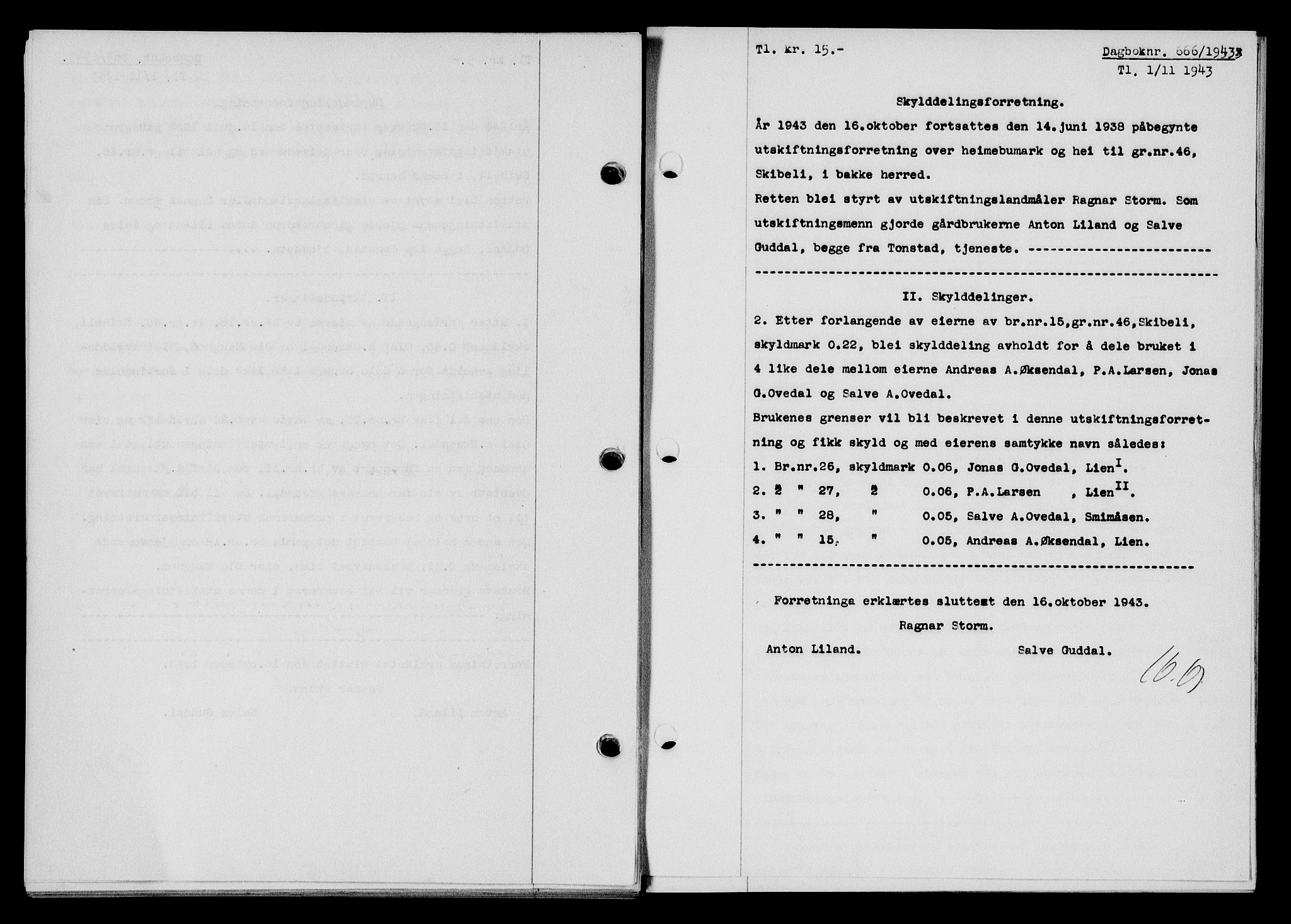 Flekkefjord sorenskriveri, SAK/1221-0001/G/Gb/Gba/L0058: Mortgage book no. A-6, 1942-1944, Diary no: : 666/1943