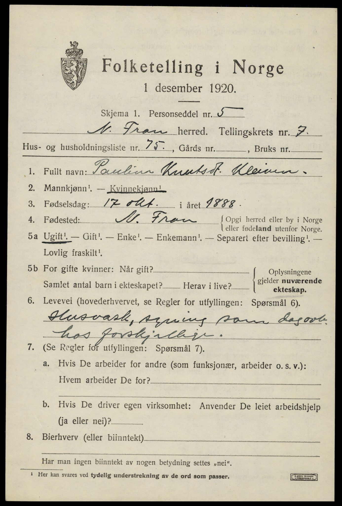 SAH, 1920 census for Nord-Fron, 1920, p. 6670