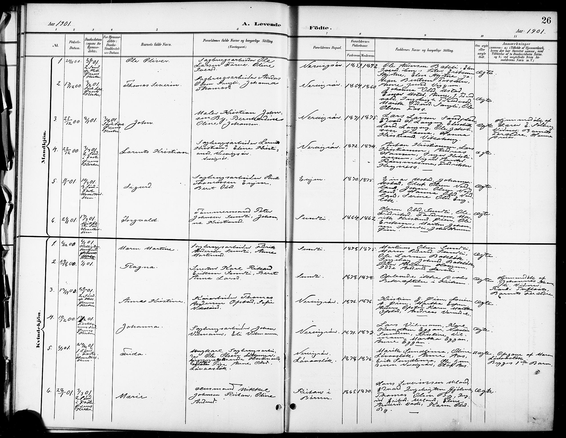 Ministerialprotokoller, klokkerbøker og fødselsregistre - Sør-Trøndelag, SAT/A-1456/668/L0819: Parish register (copy) no. 668C08, 1899-1912, p. 26