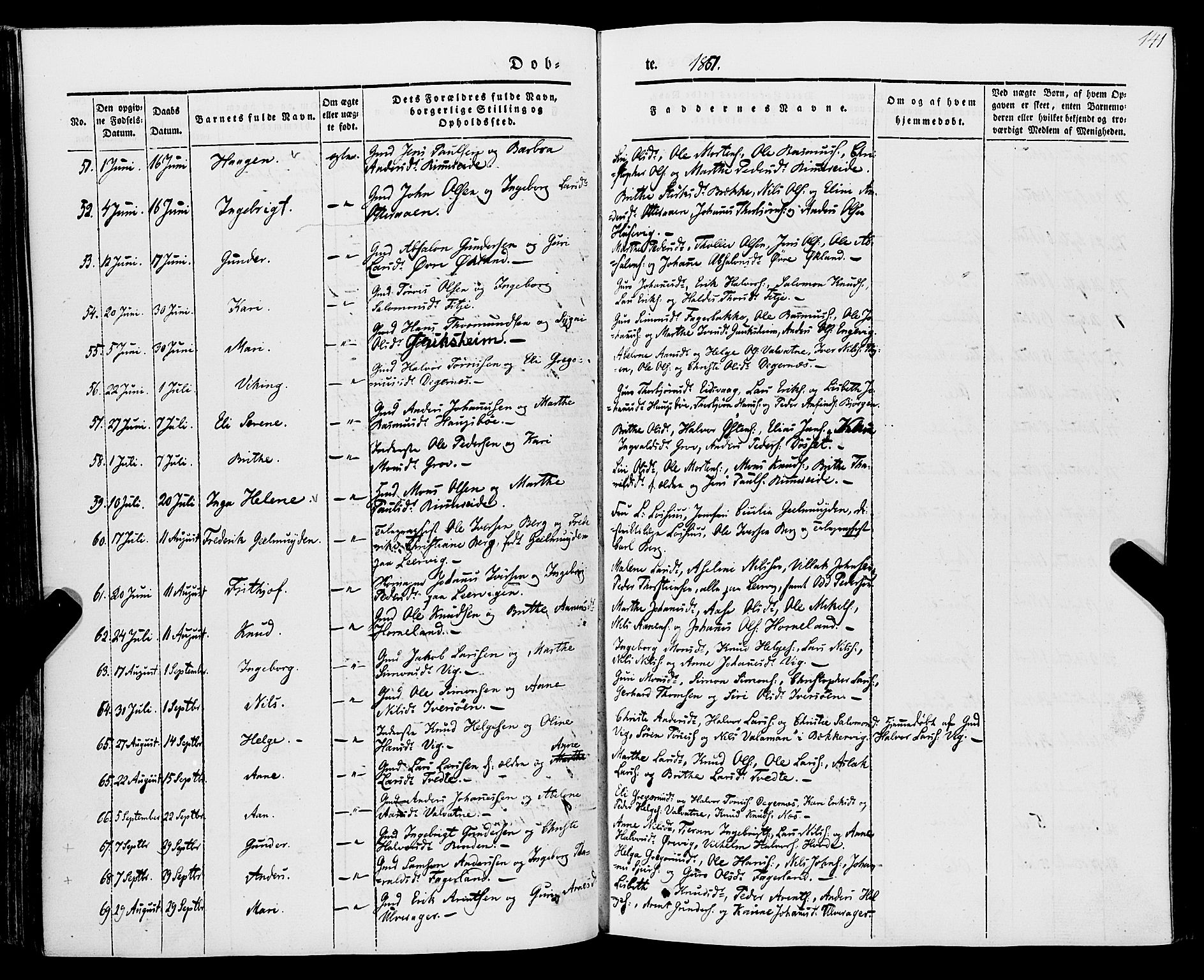 Stord sokneprestembete, AV/SAB-A-78201/H/Haa: Parish register (official) no. A 7, 1841-1861, p. 141