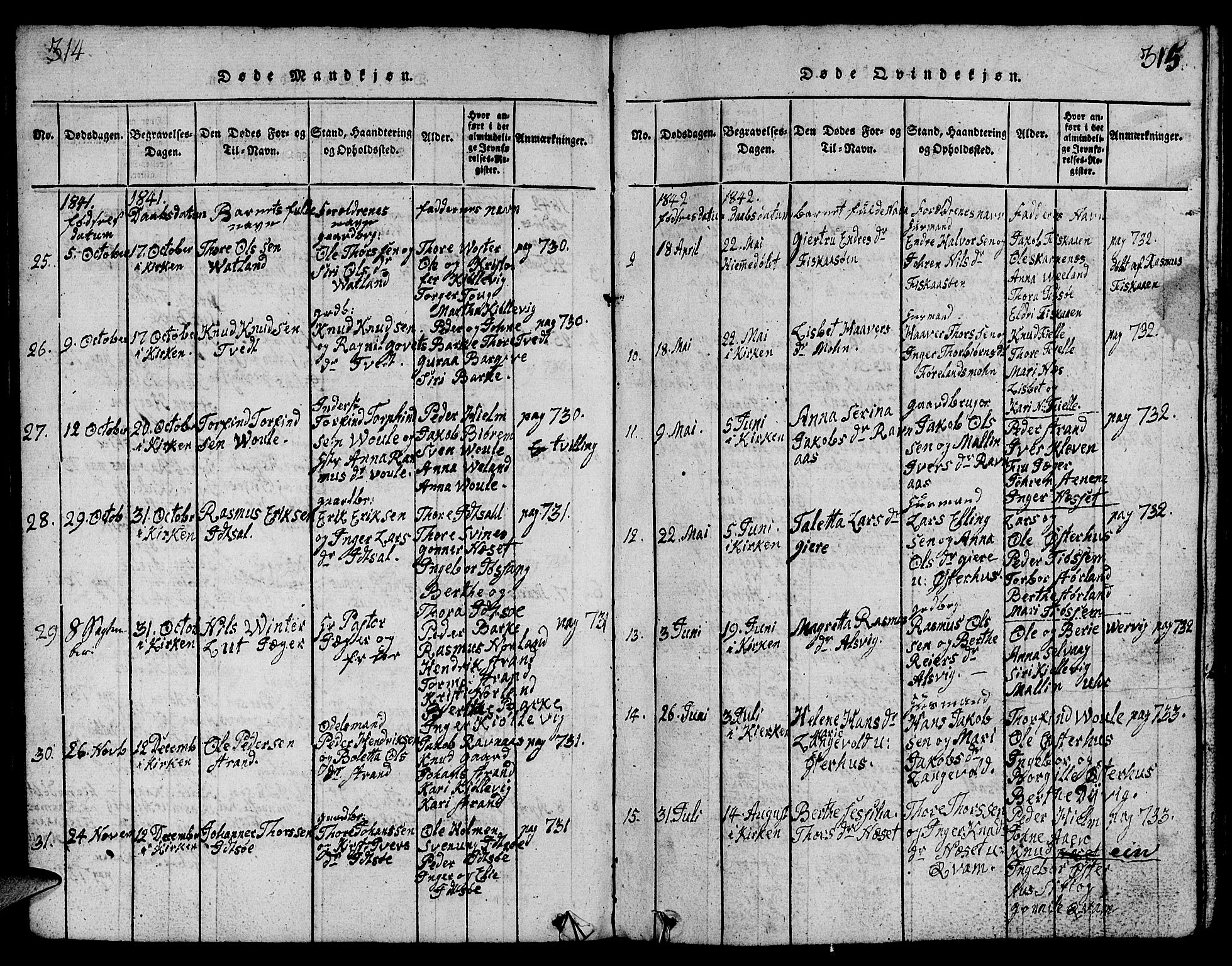 Strand sokneprestkontor, AV/SAST-A-101828/H/Ha/Hab/L0001: Parish register (copy) no. B 1, 1816-1854, p. 314-315