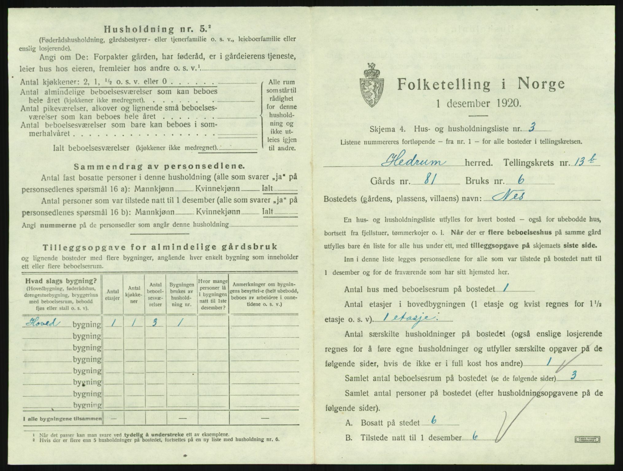 SAKO, 1920 census for Hedrum, 1920, p. 1207