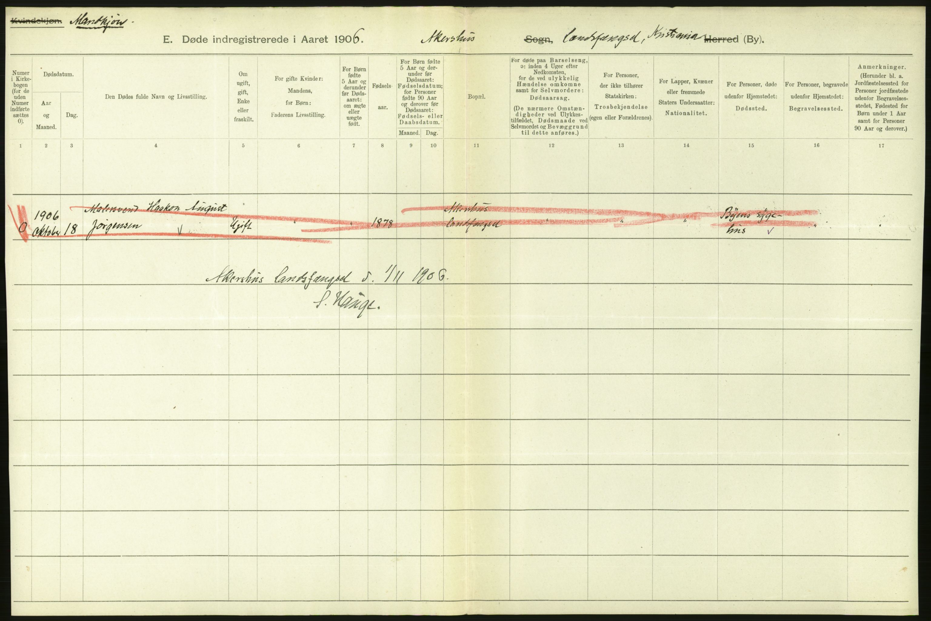 Statistisk sentralbyrå, Sosiodemografiske emner, Befolkning, RA/S-2228/D/Df/Dfa/Dfad/L0009: Kristiania: Døde, 1906, p. 282