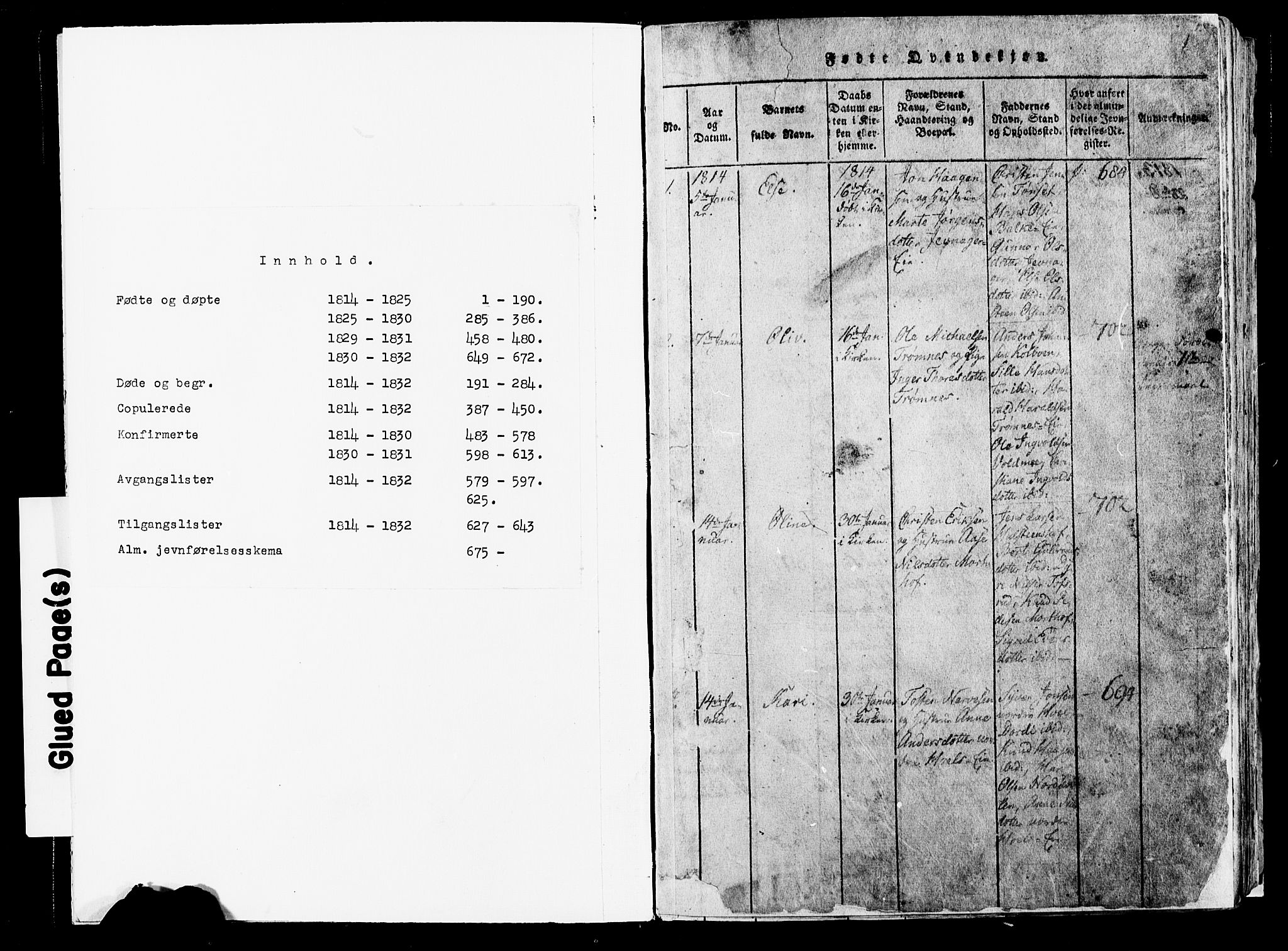 Løten prestekontor, SAH/PREST-022/K/Ka/L0005: Parish register (official) no. 5, 1814-1832, p. 0-1