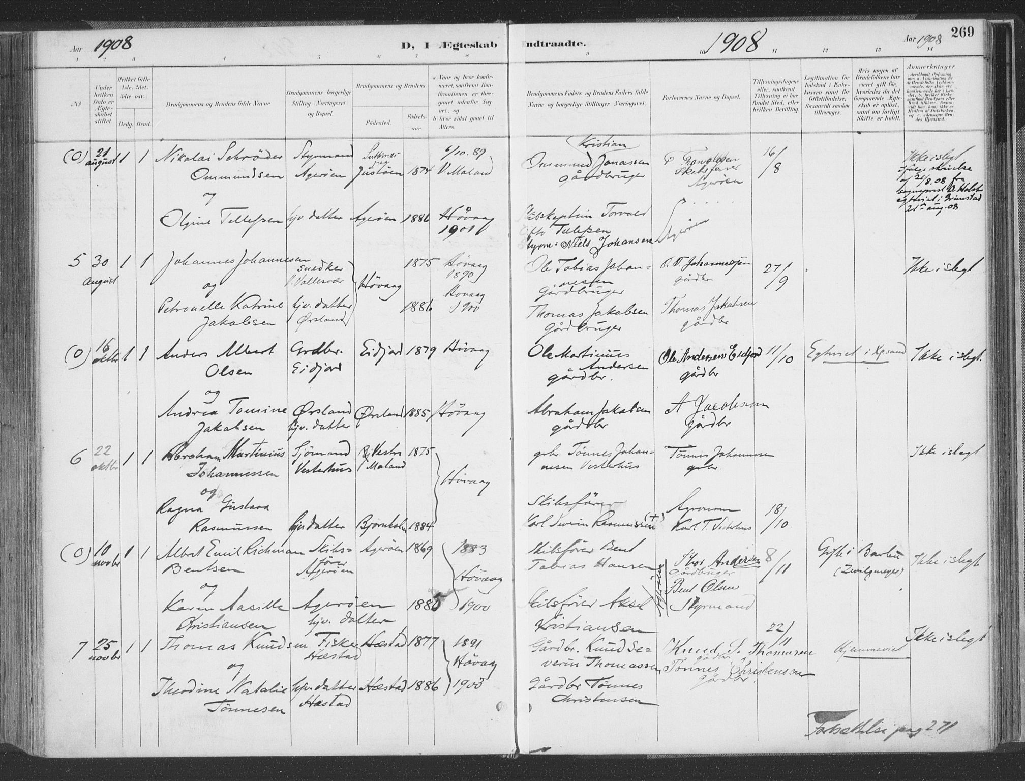 Høvåg sokneprestkontor, AV/SAK-1111-0025/F/Fa/L0006: Parish register (official) no. A 6, 1894-1923, p. 269