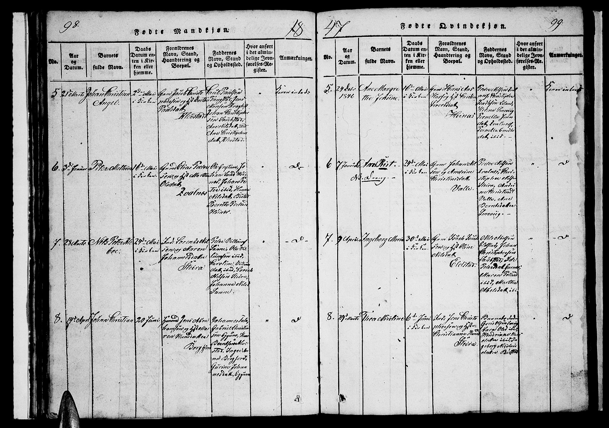 Ministerialprotokoller, klokkerbøker og fødselsregistre - Nordland, AV/SAT-A-1459/880/L1139: Parish register (copy) no. 880C01, 1836-1857, p. 98-99