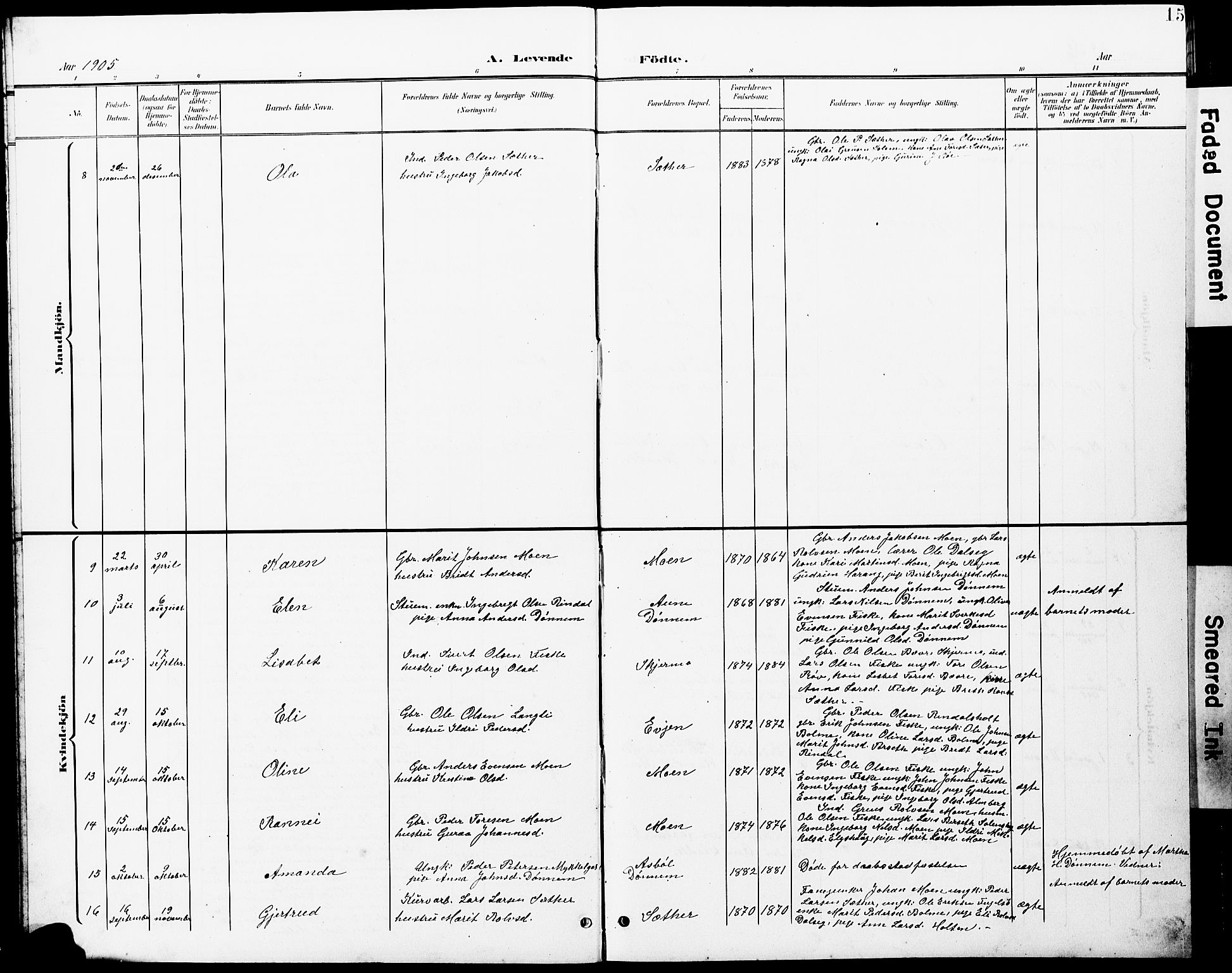 Ministerialprotokoller, klokkerbøker og fødselsregistre - Møre og Romsdal, AV/SAT-A-1454/597/L1065: Parish register (copy) no. 597C02, 1899-1930, p. 15