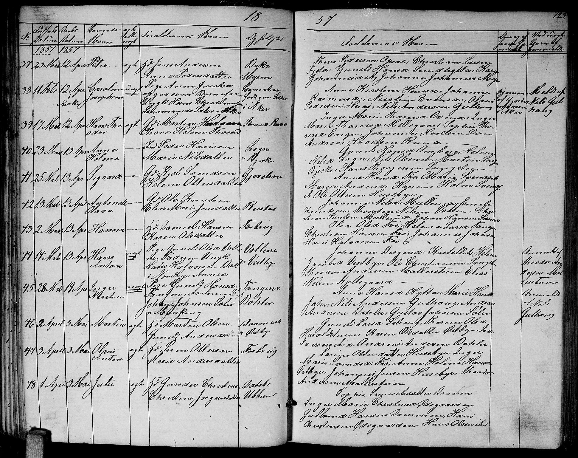 Enebakk prestekontor Kirkebøker, SAO/A-10171c/G/Ga/L0004: Parish register (copy) no. I 4, 1850-1866, p. 123