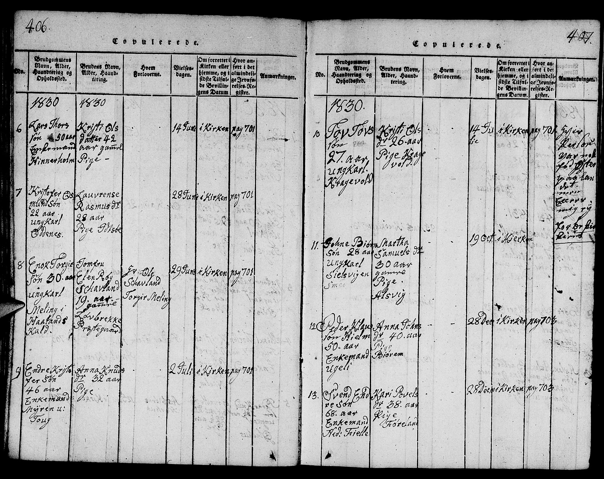 Strand sokneprestkontor, AV/SAST-A-101828/H/Ha/Hab/L0001: Parish register (copy) no. B 1, 1816-1854, p. 406-407