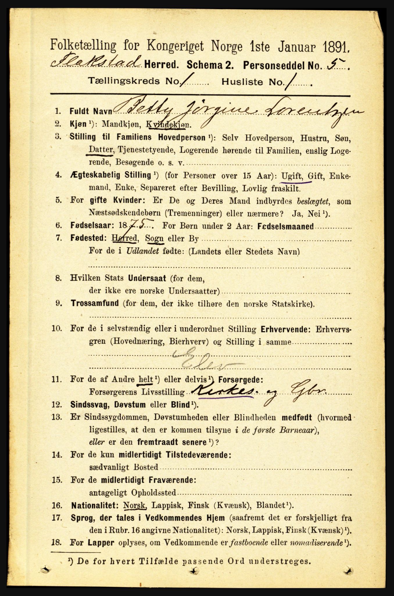 RA, 1891 census for 1859 Flakstad, 1891, p. 77