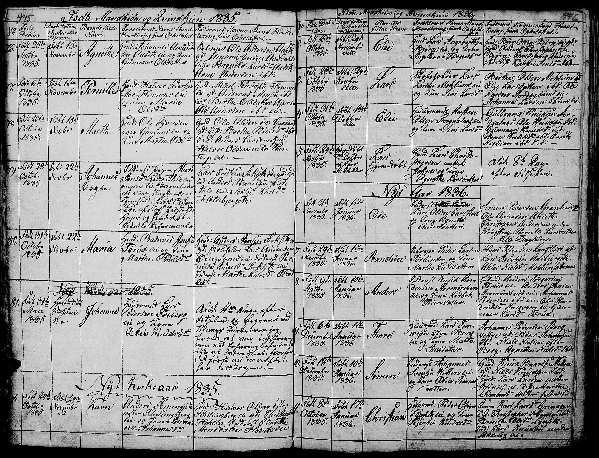 Vang prestekontor, Hedmark, SAH/PREST-008/H/Ha/Hab/L0005: Parish register (copy) no. 5, 1815-1836, p. 445-446