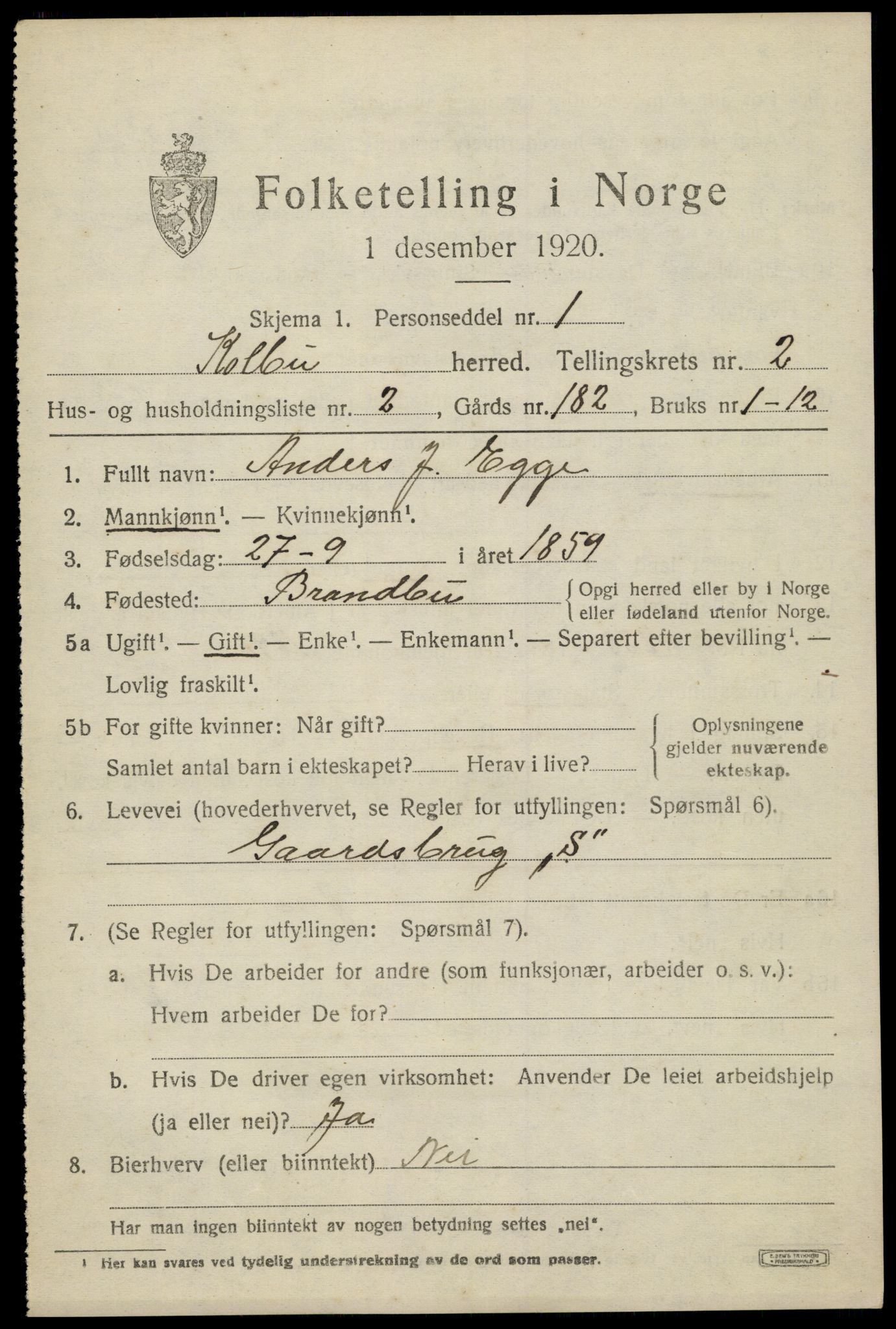 SAH, 1920 census for Kolbu, 1920, p. 1740