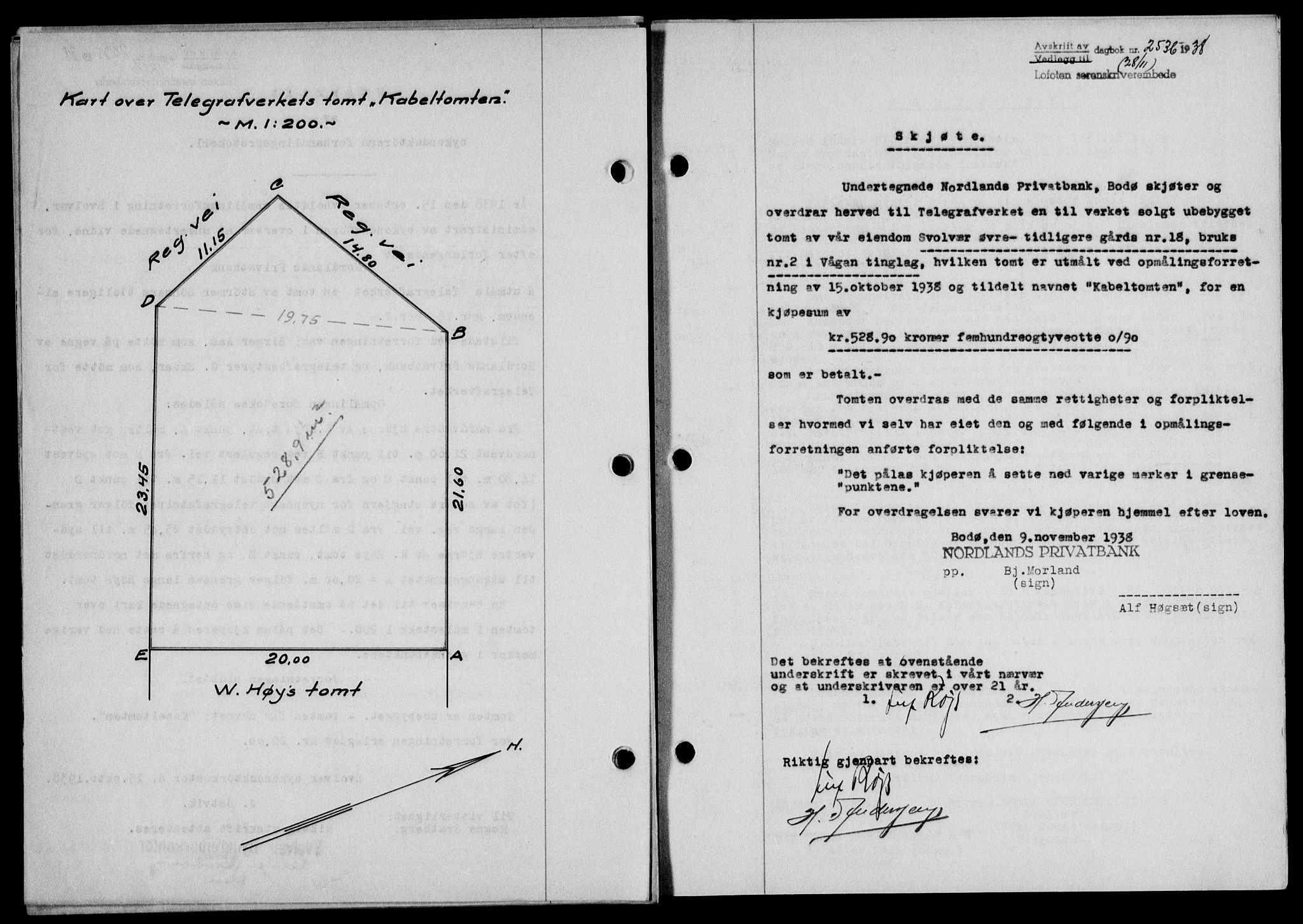 Lofoten sorenskriveri, SAT/A-0017/1/2/2C/L0004a: Mortgage book no. 4a, 1938-1938, Diary no: : 2536/1938