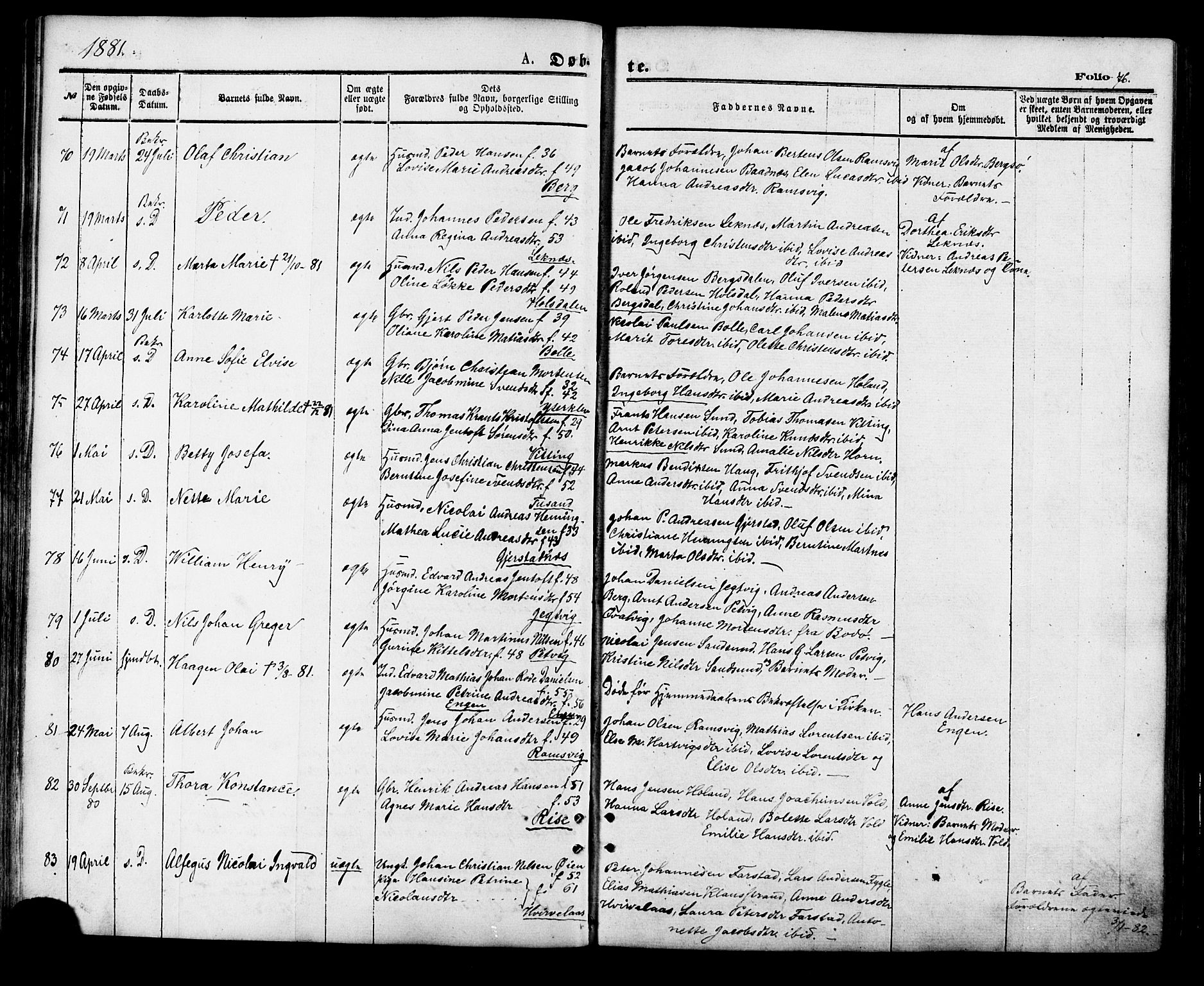 Ministerialprotokoller, klokkerbøker og fødselsregistre - Nordland, AV/SAT-A-1459/881/L1166: Parish register (copy) no. 881C03, 1876-1885, p. 76