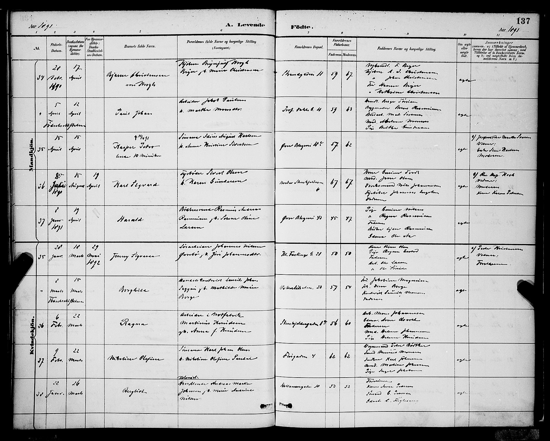 Korskirken sokneprestembete, AV/SAB-A-76101/H/Hab: Parish register (copy) no. B 9, 1887-1896, p. 137