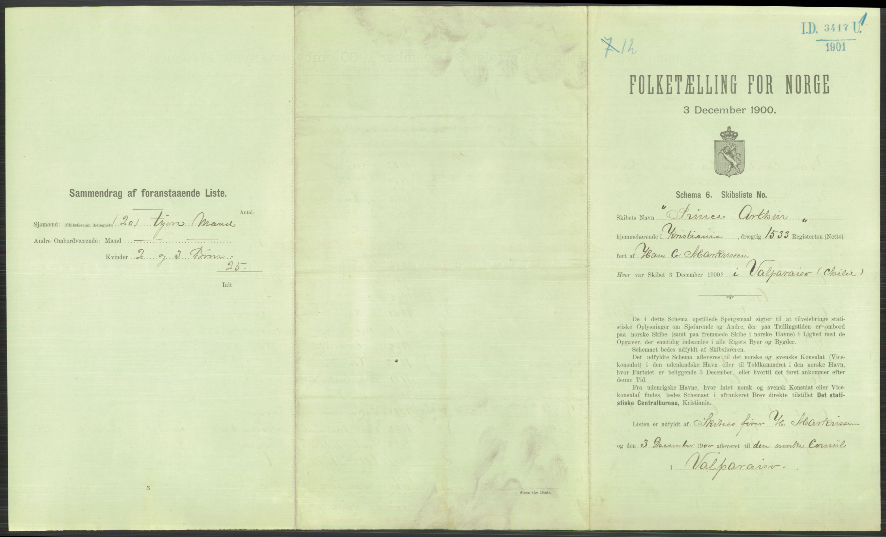 RA, 1900 Census - ship lists from ships in Norwegian harbours, harbours abroad and at sea, 1900, p. 4985