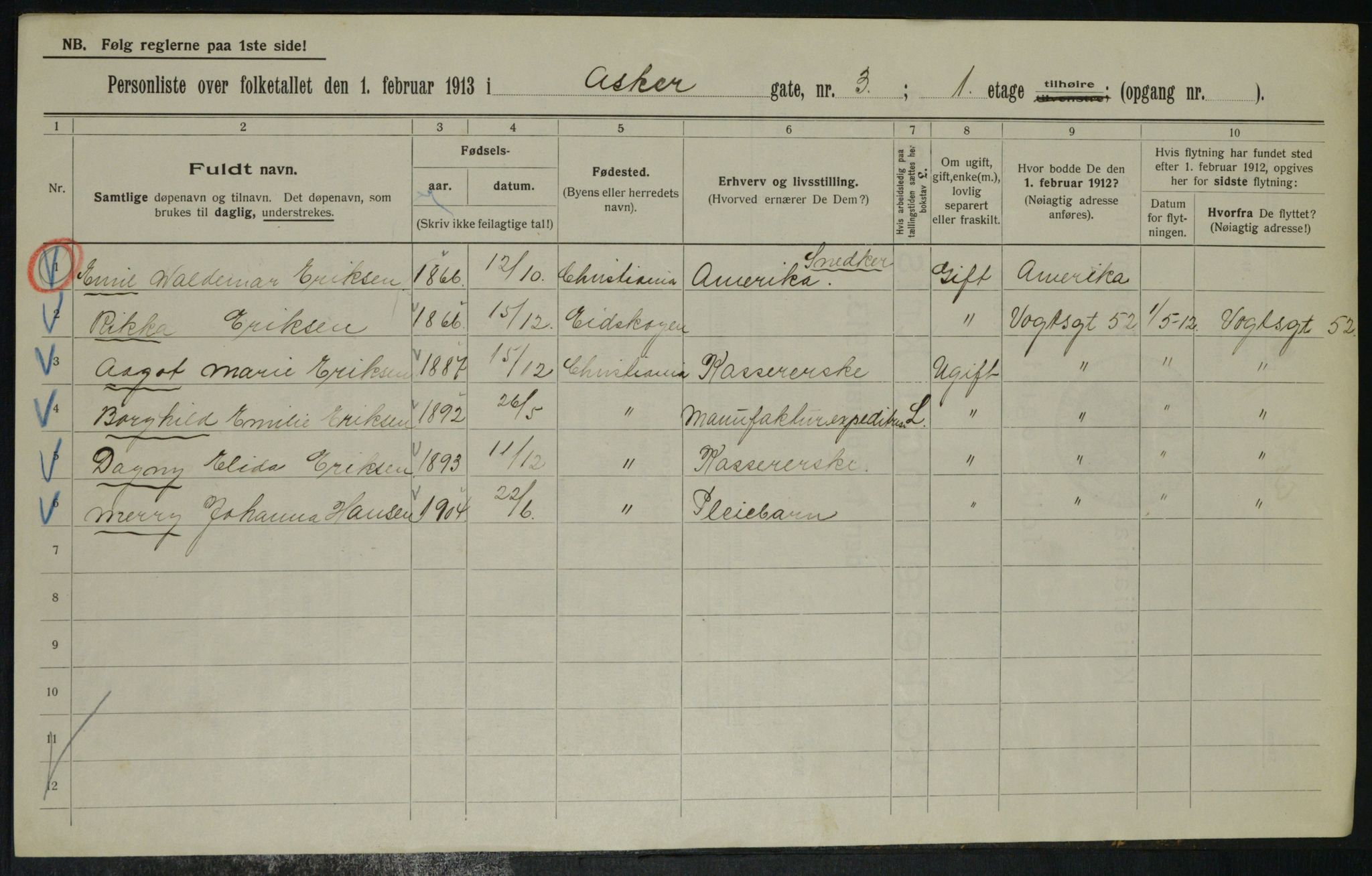 OBA, Municipal Census 1913 for Kristiania, 1913, p. 2438