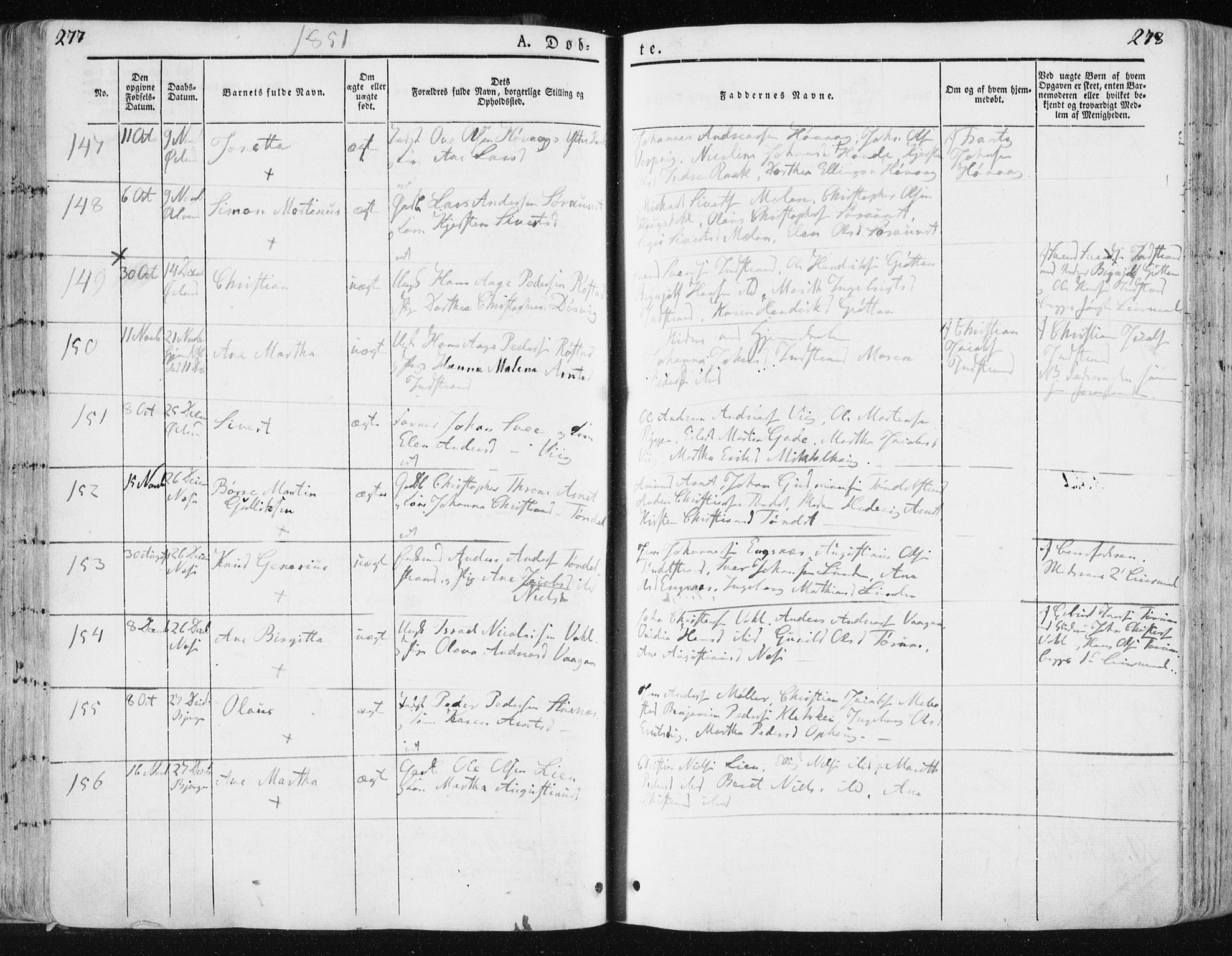 Ministerialprotokoller, klokkerbøker og fødselsregistre - Sør-Trøndelag, SAT/A-1456/659/L0736: Parish register (official) no. 659A06, 1842-1856, p. 277-278