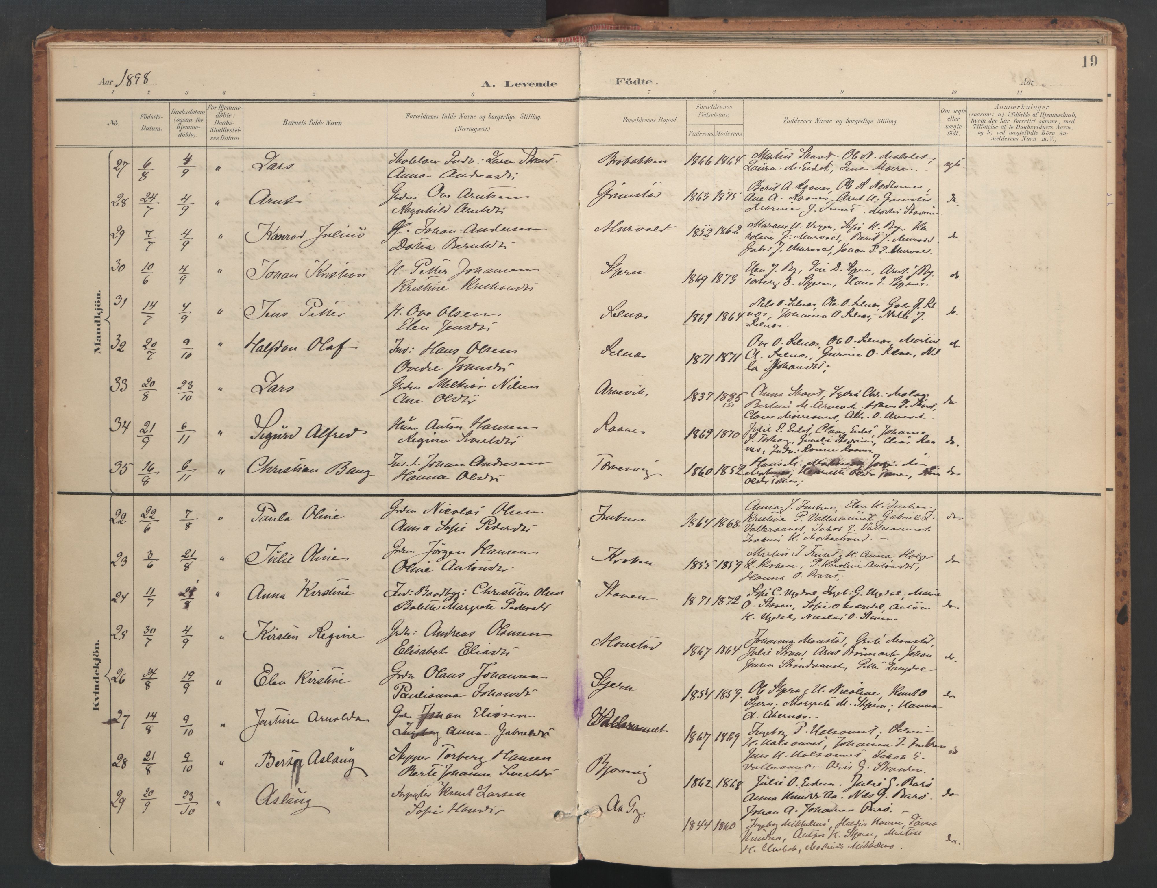 Ministerialprotokoller, klokkerbøker og fødselsregistre - Sør-Trøndelag, SAT/A-1456/655/L0681: Parish register (official) no. 655A10, 1895-1907, p. 19