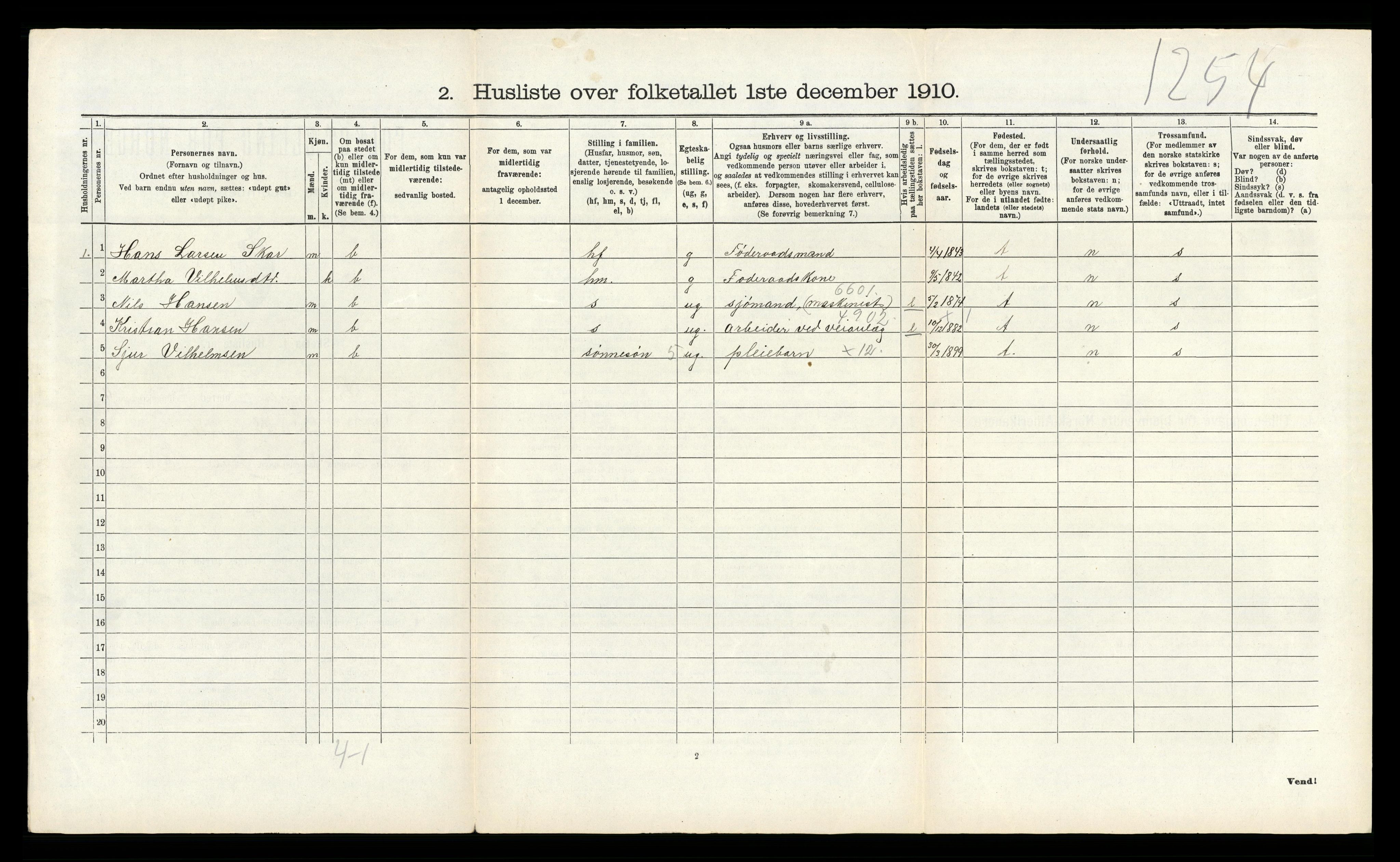 RA, 1910 census for Samnanger, 1910, p. 164