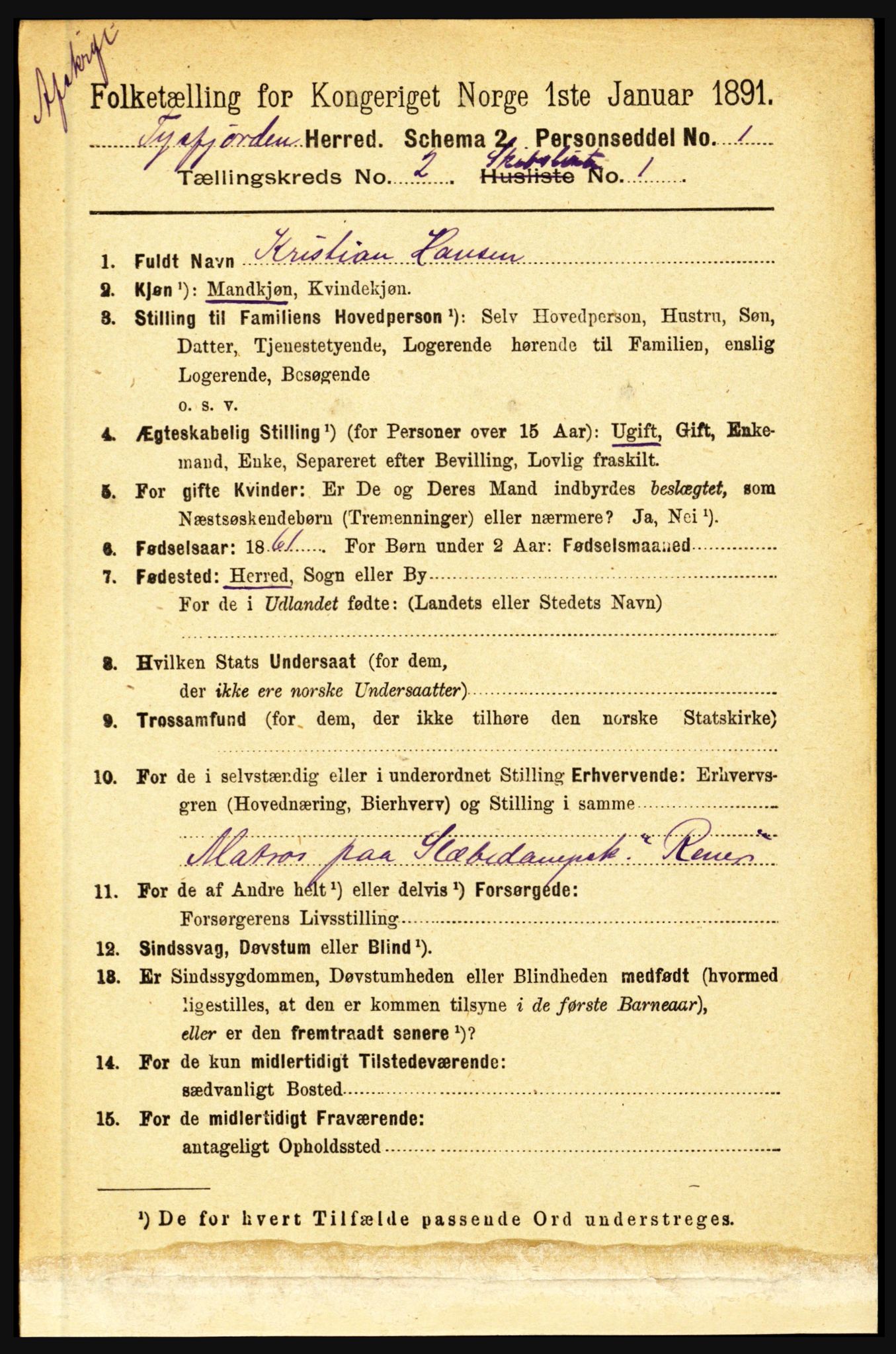 RA, 1891 census for 1850 Tysfjord, 1891, p. 2377