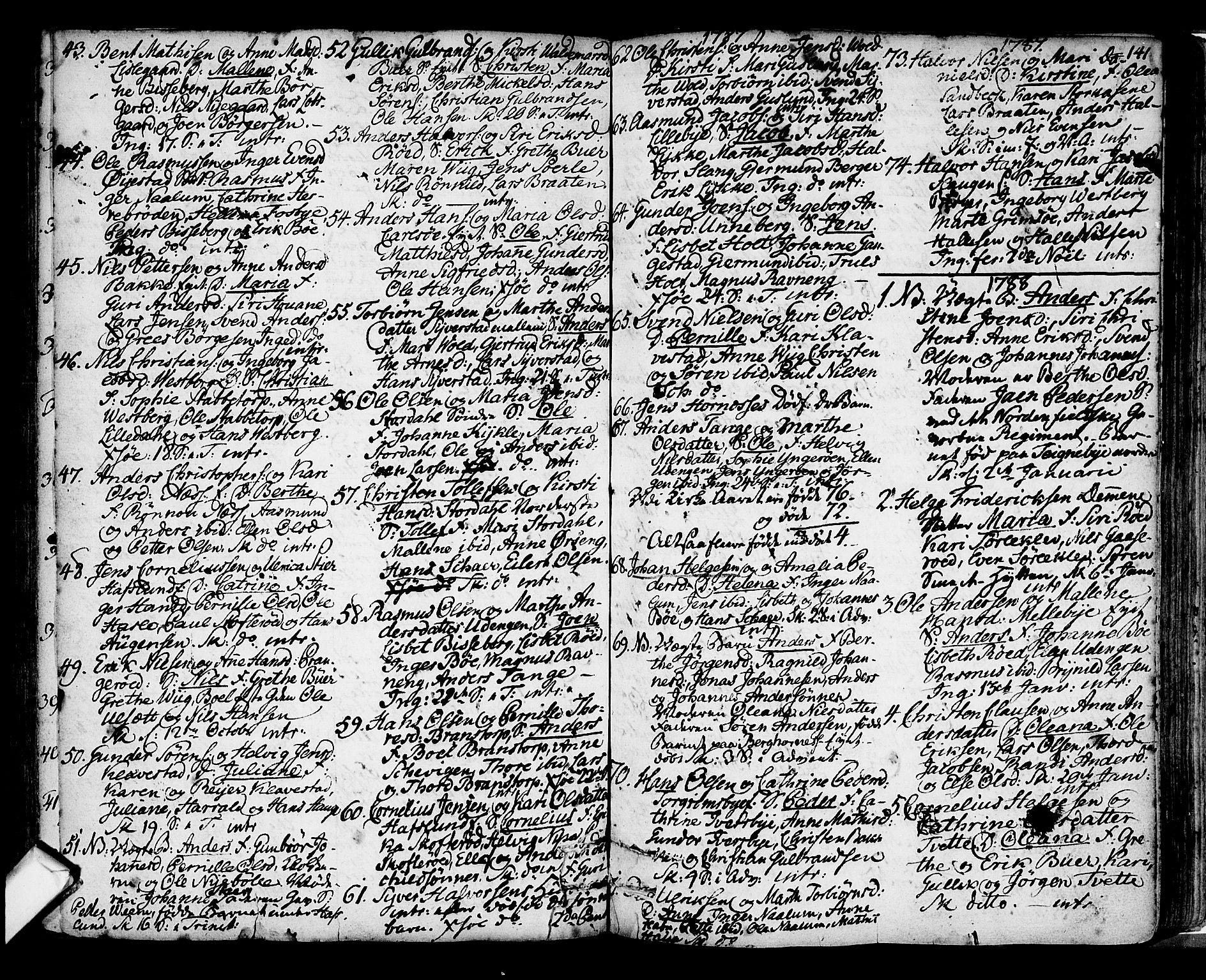 Skjeberg prestekontor Kirkebøker, SAO/A-10923/F/Fa/L0002: Parish register (official) no. I 2, 1726-1791, p. 141
