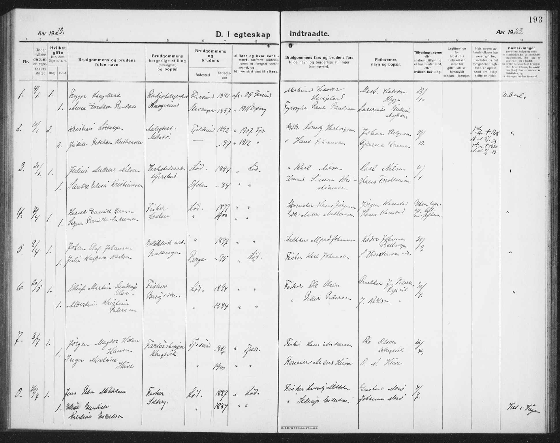 Ministerialprotokoller, klokkerbøker og fødselsregistre - Nordland, AV/SAT-A-1459/872/L1049: Parish register (copy) no. 872C05, 1920-1938, p. 193