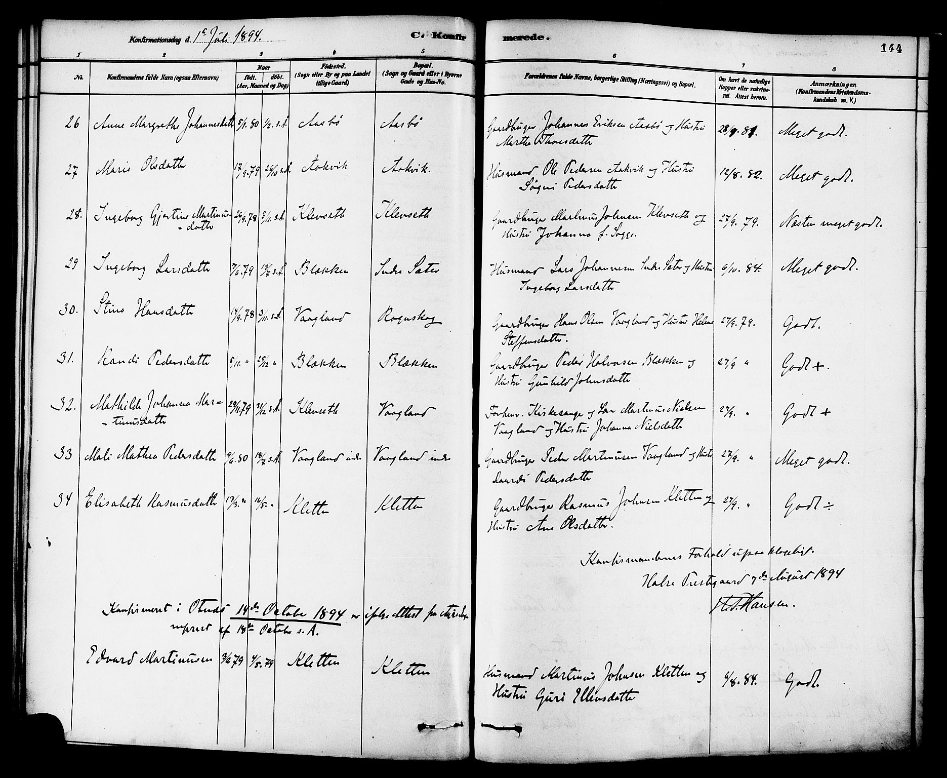 Ministerialprotokoller, klokkerbøker og fødselsregistre - Møre og Romsdal, SAT/A-1454/576/L0885: Parish register (official) no. 576A03, 1880-1898, p. 144
