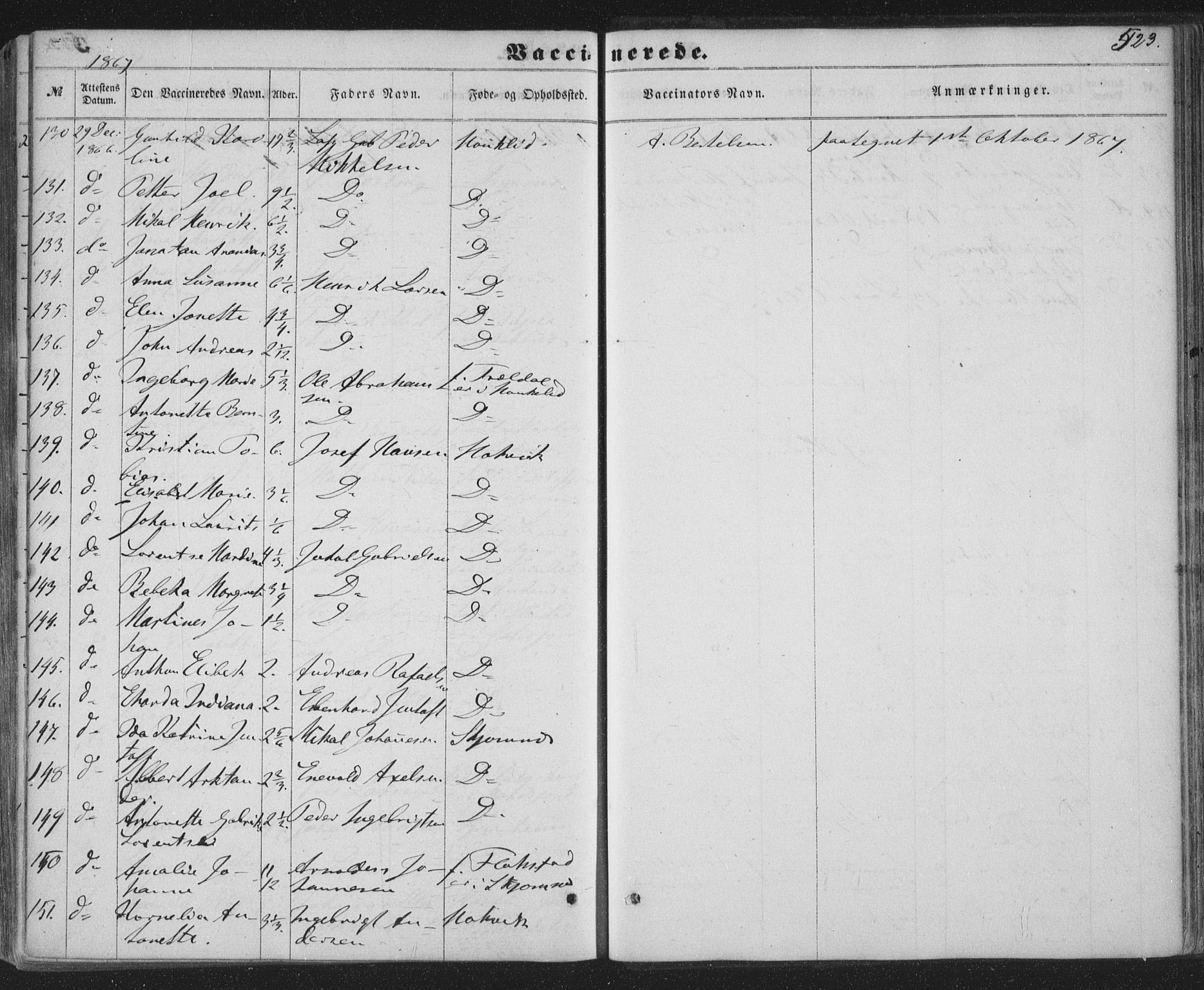 Ministerialprotokoller, klokkerbøker og fødselsregistre - Nordland, AV/SAT-A-1459/863/L0896: Parish register (official) no. 863A08, 1861-1871, p. 523