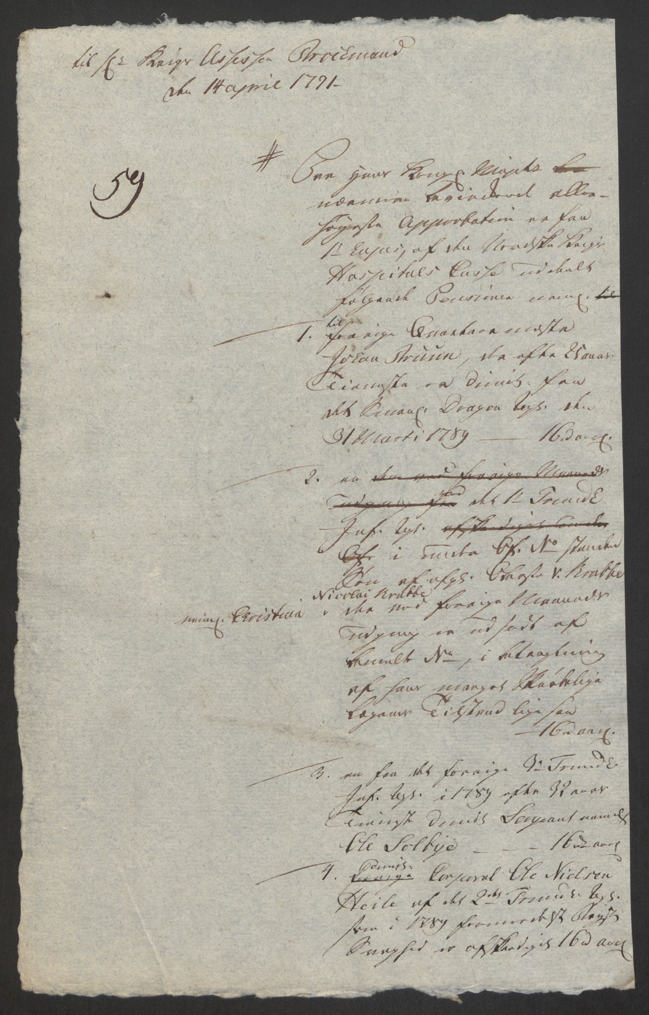 Forsvaret, Den norske kvesthuskasse/krigshospitalkasse, AV/RA-RAFA-1887/F/Fa/L0008: Konsepter, 1790-1793, p. 459