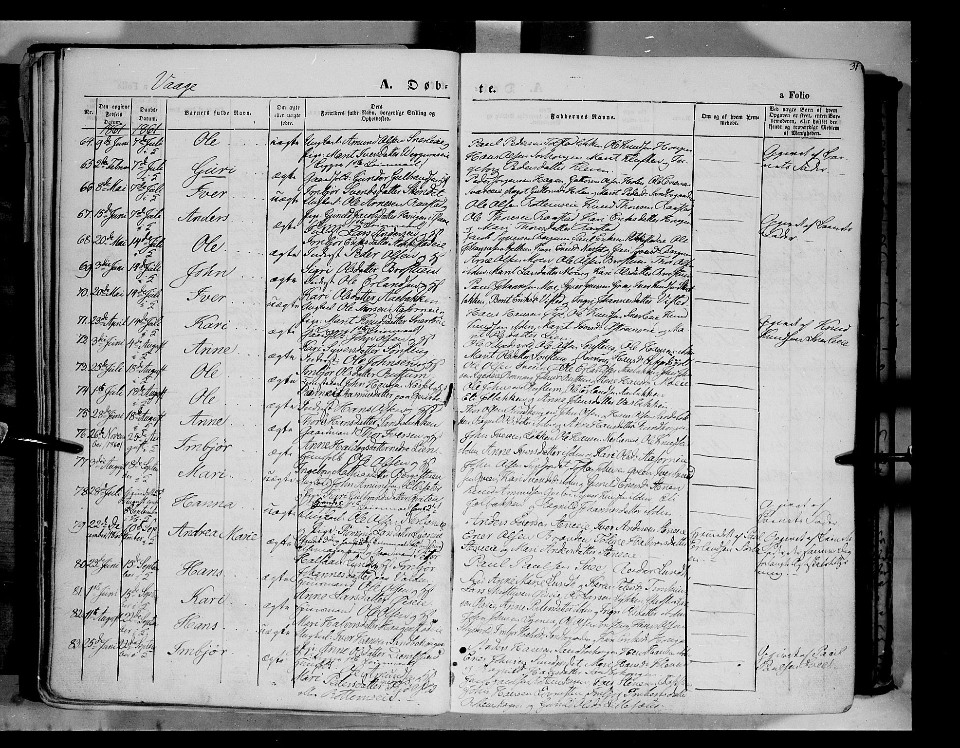 Vågå prestekontor, AV/SAH-PREST-076/H/Ha/Haa/L0006: Parish register (official) no. 6 /1, 1856-1872, p. 31