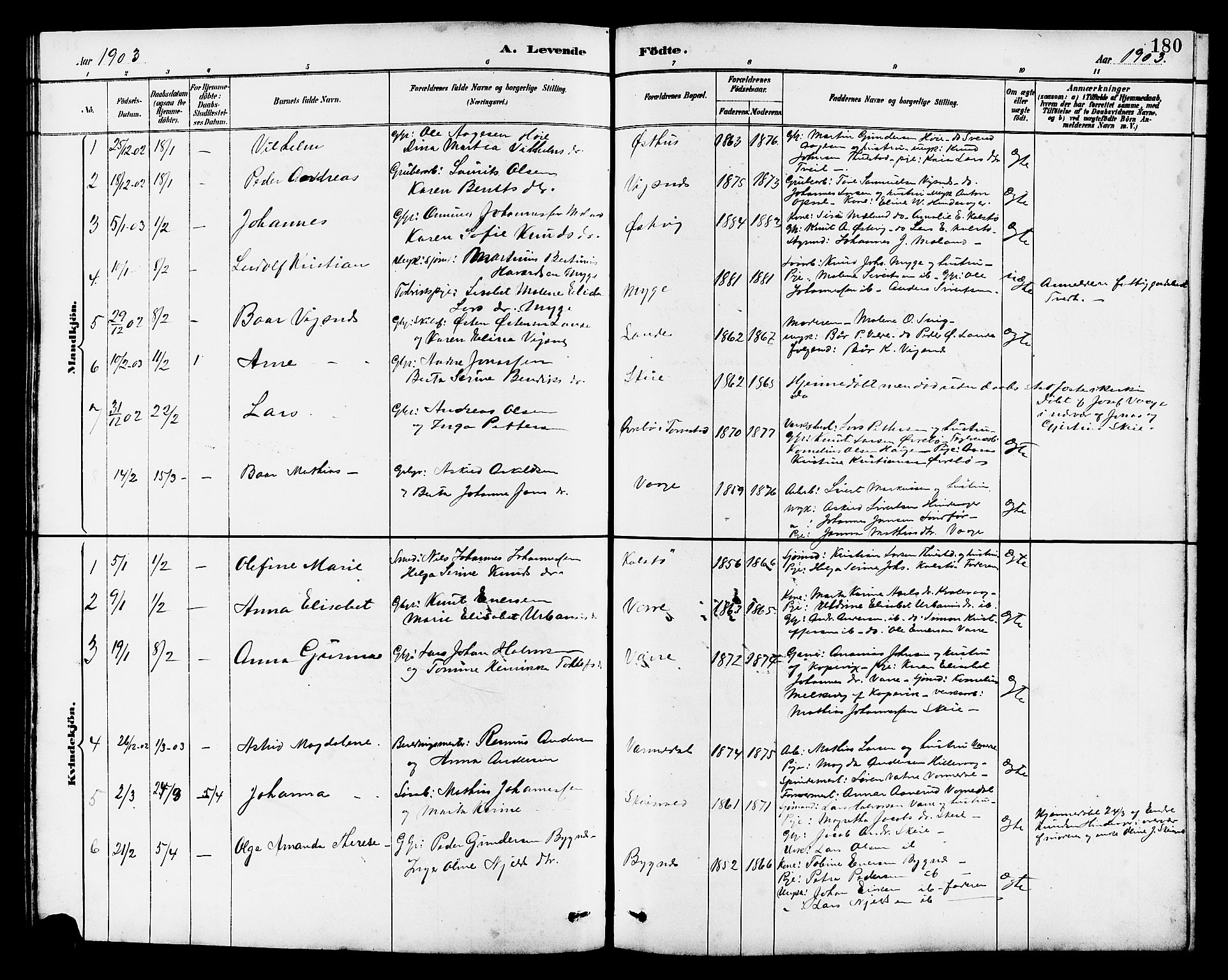 Avaldsnes sokneprestkontor, SAST/A -101851/H/Ha/Hab/L0007: Parish register (copy) no. B 7, 1885-1909, p. 180