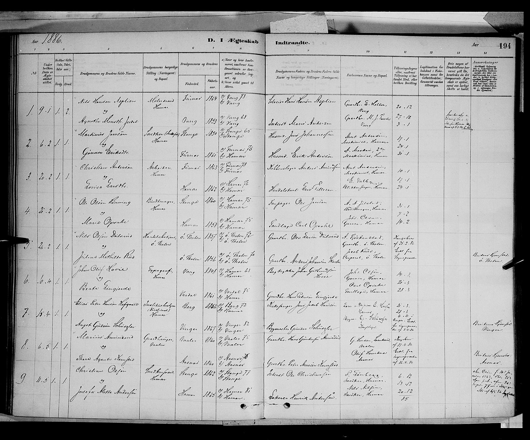 Vang prestekontor, Hedmark, SAH/PREST-008/H/Ha/Haa/L0016: Parish register (official) no. 16, 1878-1889, p. 194