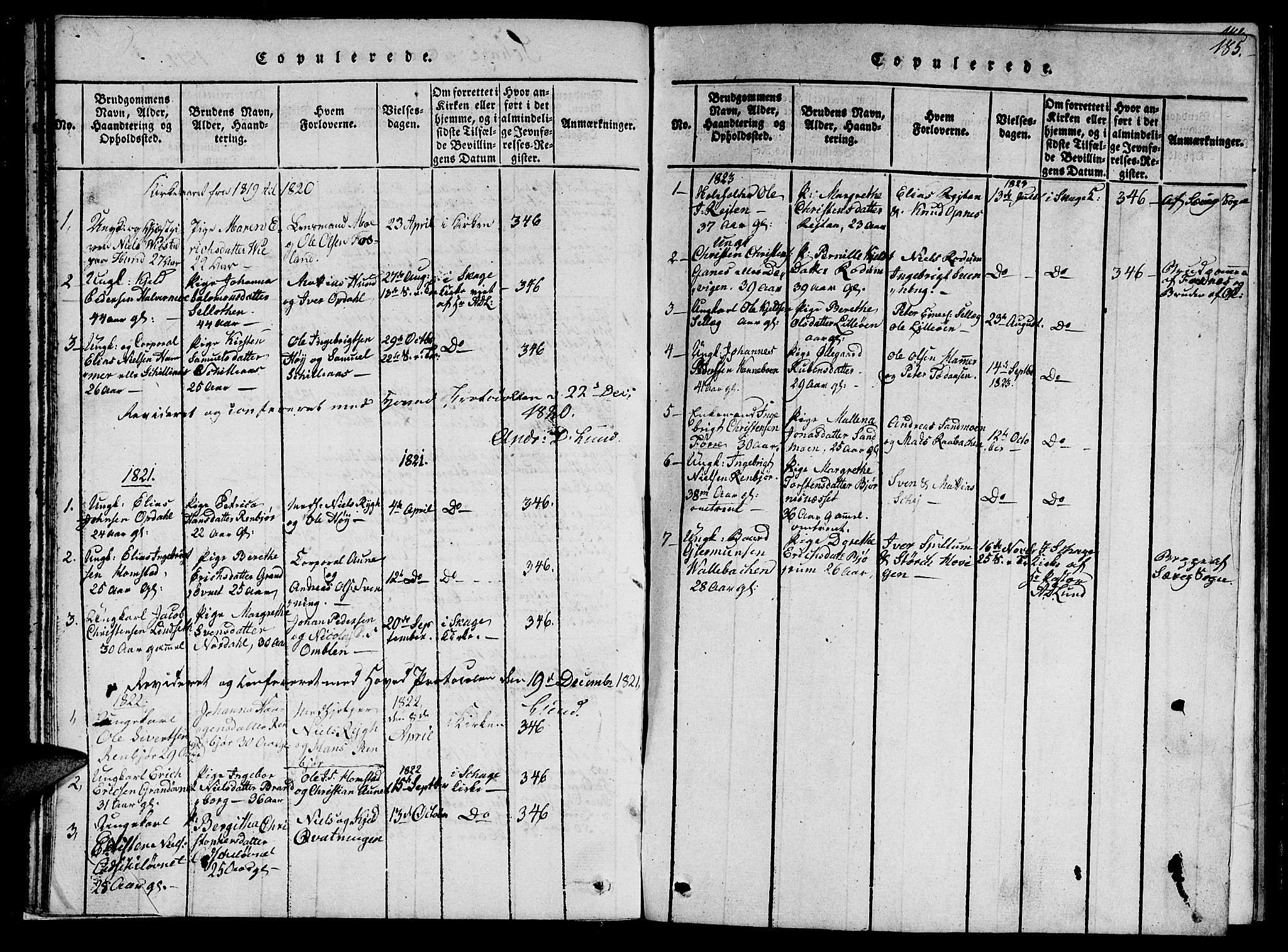 Ministerialprotokoller, klokkerbøker og fødselsregistre - Nord-Trøndelag, SAT/A-1458/766/L0565: Parish register (copy) no. 767C01, 1817-1823, p. 185