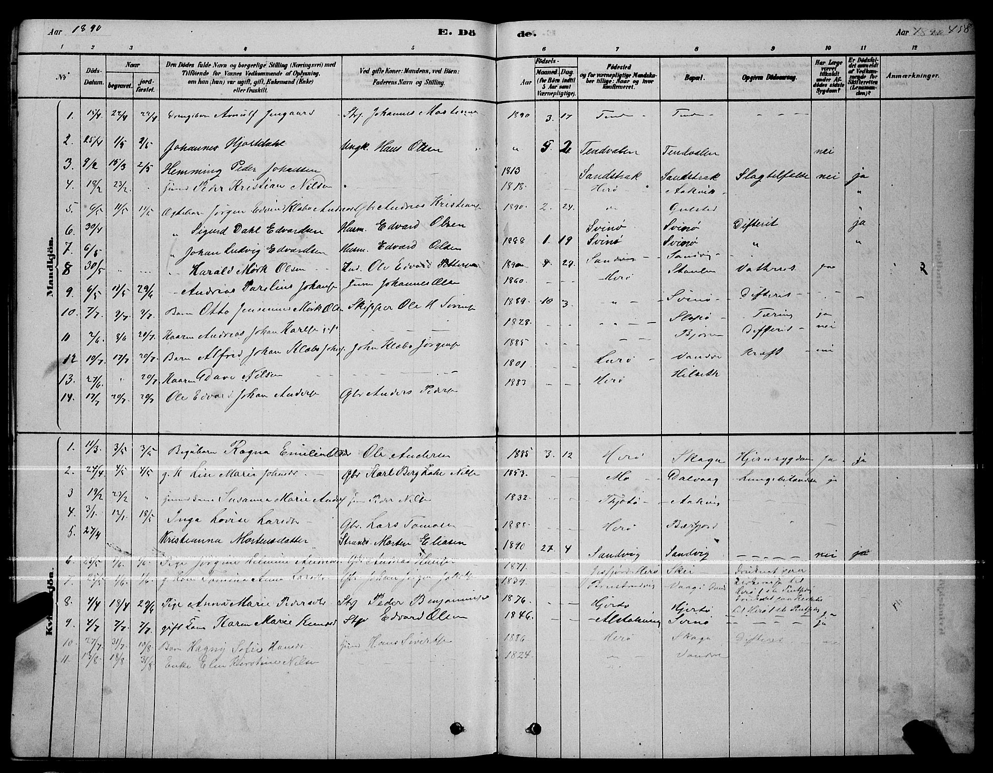 Ministerialprotokoller, klokkerbøker og fødselsregistre - Nordland, AV/SAT-A-1459/834/L0513: Parish register (copy) no. 834C04, 1877-1892, p. 458