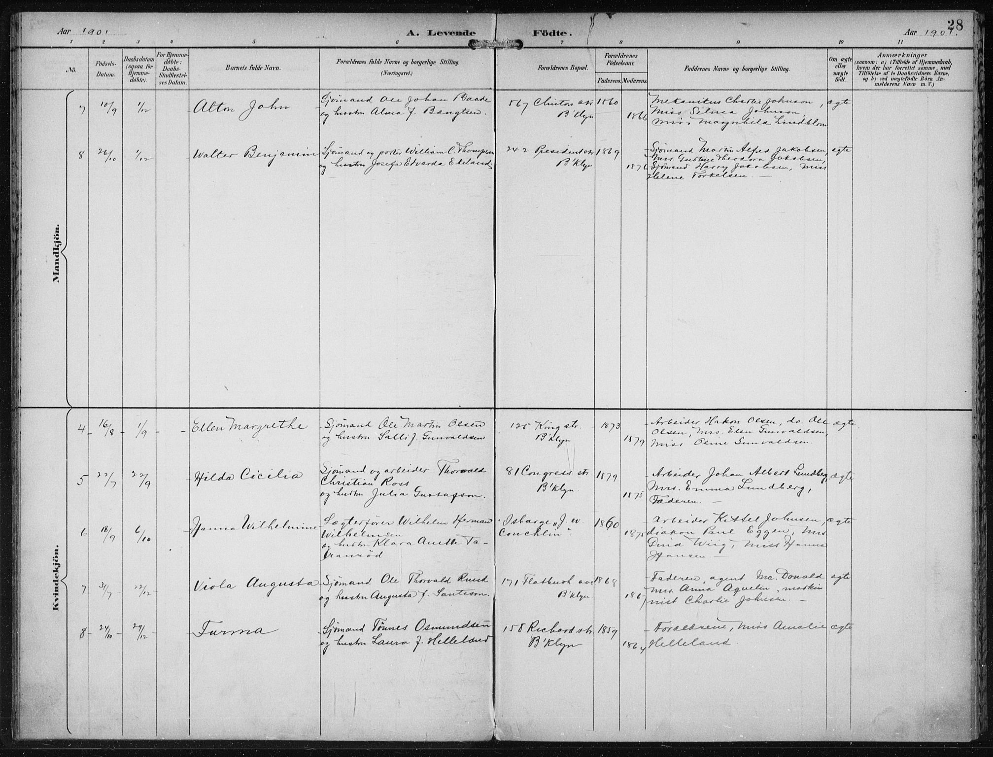 Den norske sjømannsmisjon i utlandet/New York, SAB/SAB/PA-0110/H/Ha/L0004: Parish register (official) no. A 4, 1893-1901, p. 28