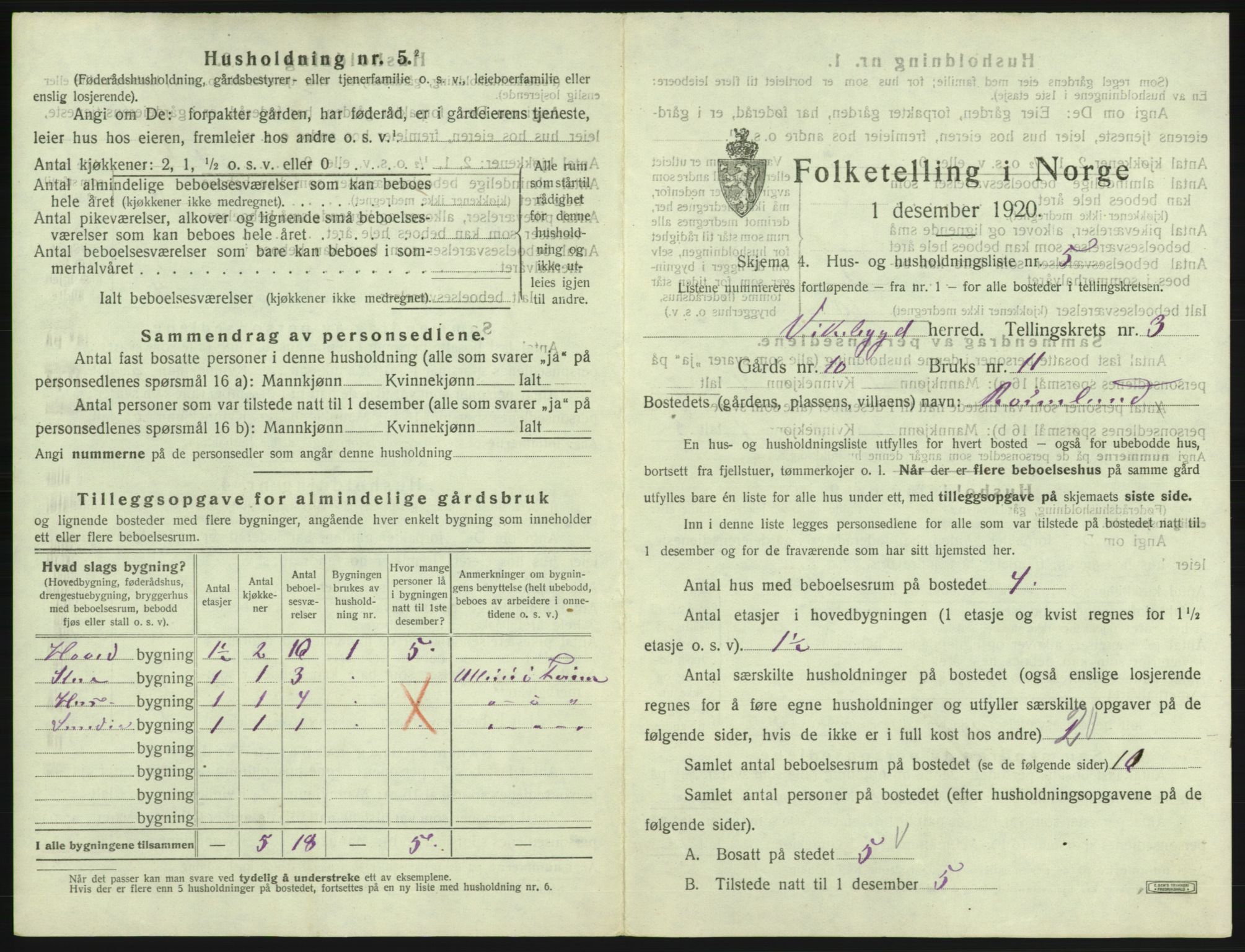 SAB, 1920 census for Vikebygd, 1920, p. 180