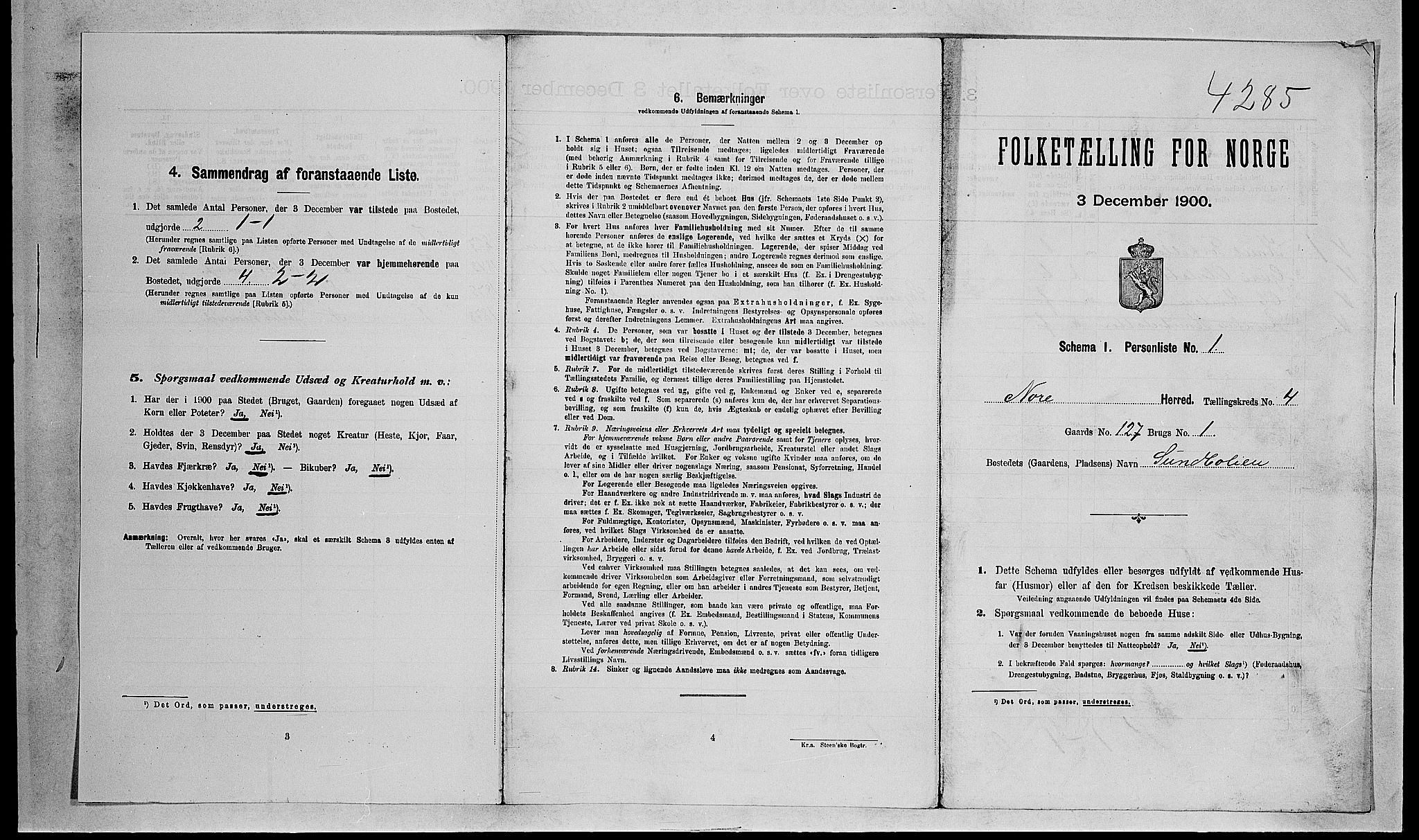 RA, 1900 census for Nore, 1900, p. 413