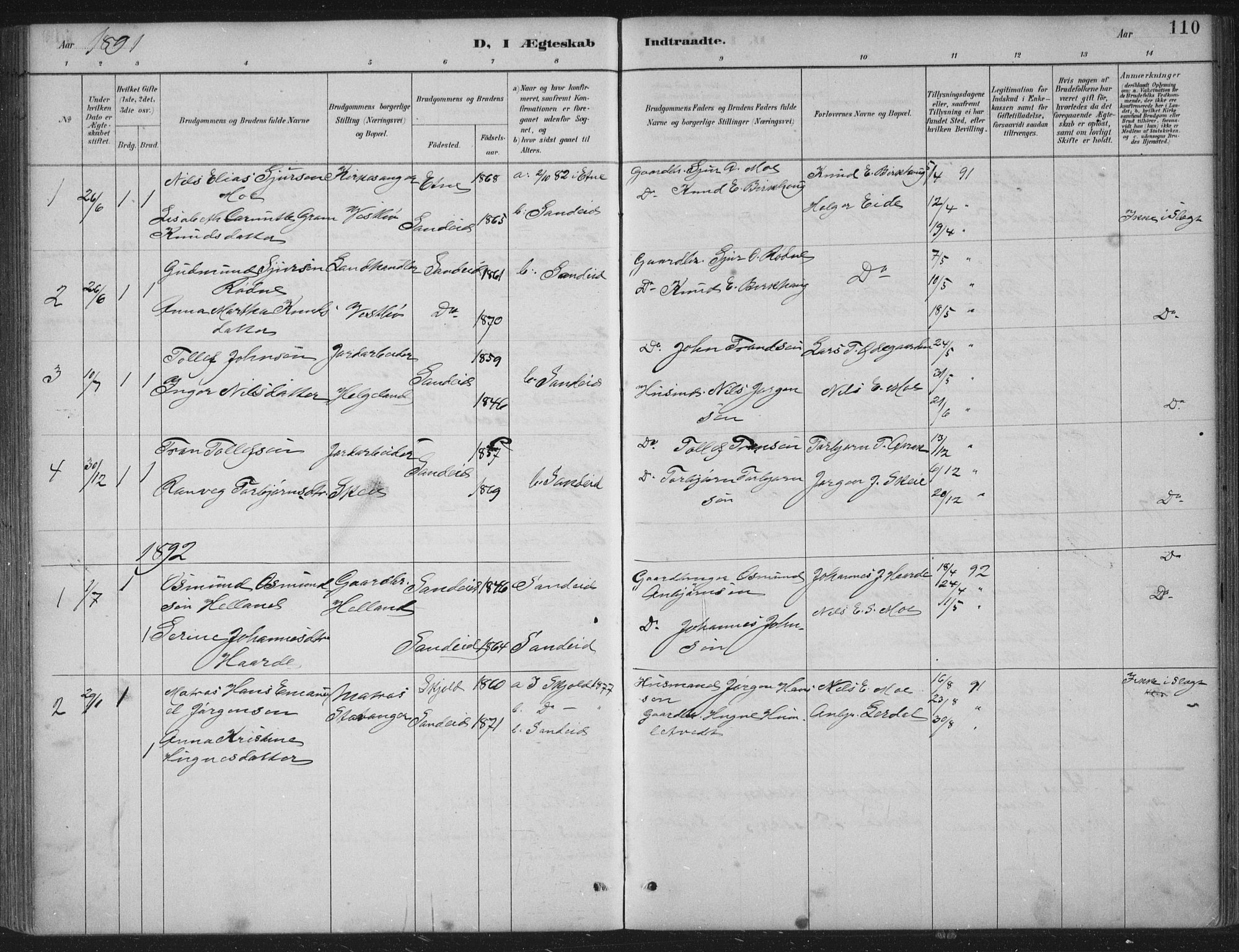 Vikedal sokneprestkontor, AV/SAST-A-101840/01/IV: Parish register (official) no. A 11, 1884-1933, p. 110