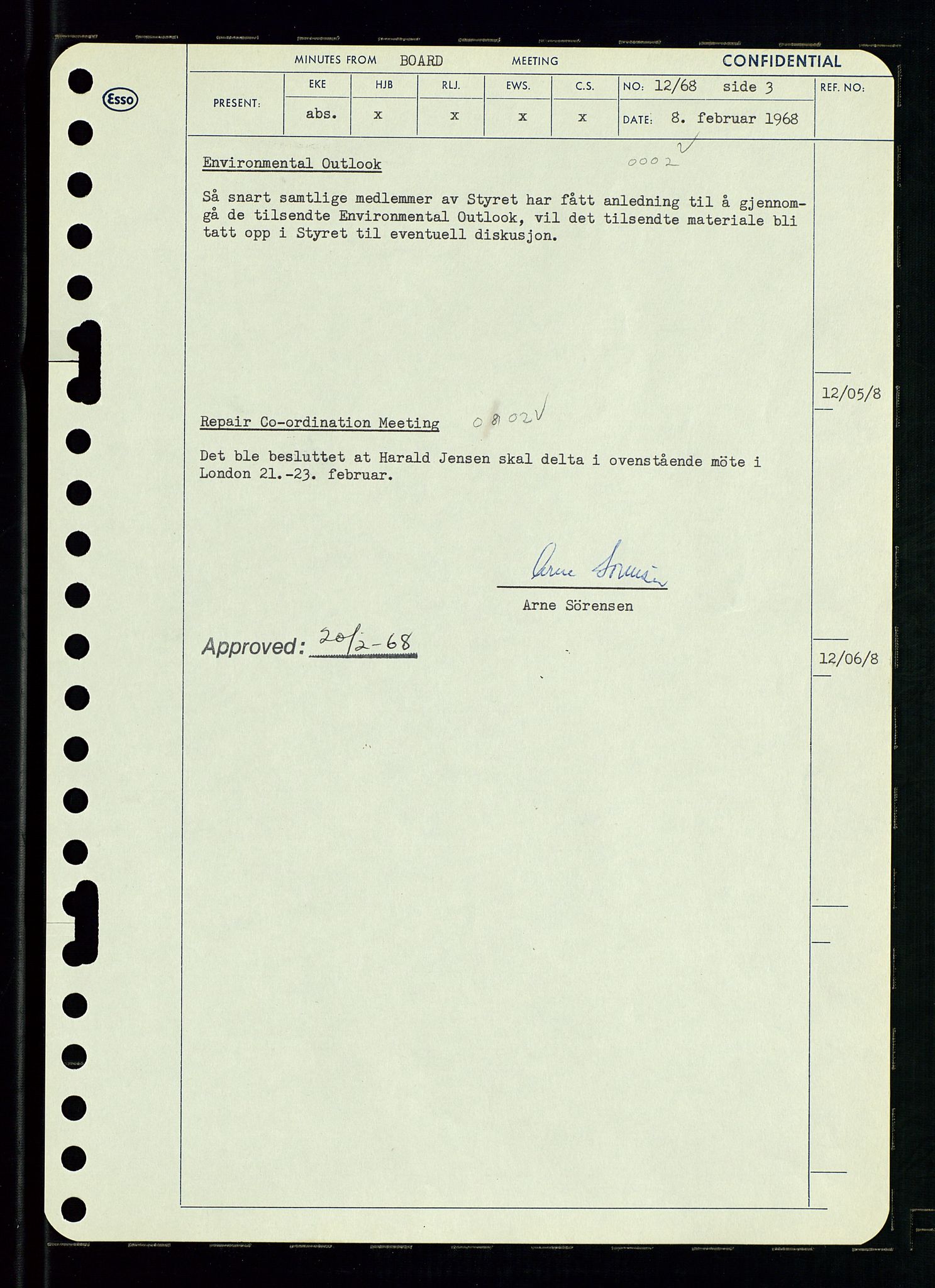 Pa 0982 - Esso Norge A/S, AV/SAST-A-100448/A/Aa/L0002/0004: Den administrerende direksjon Board minutes (styrereferater) / Den administrerende direksjon Board minutes (styrereferater), 1968, p. 21